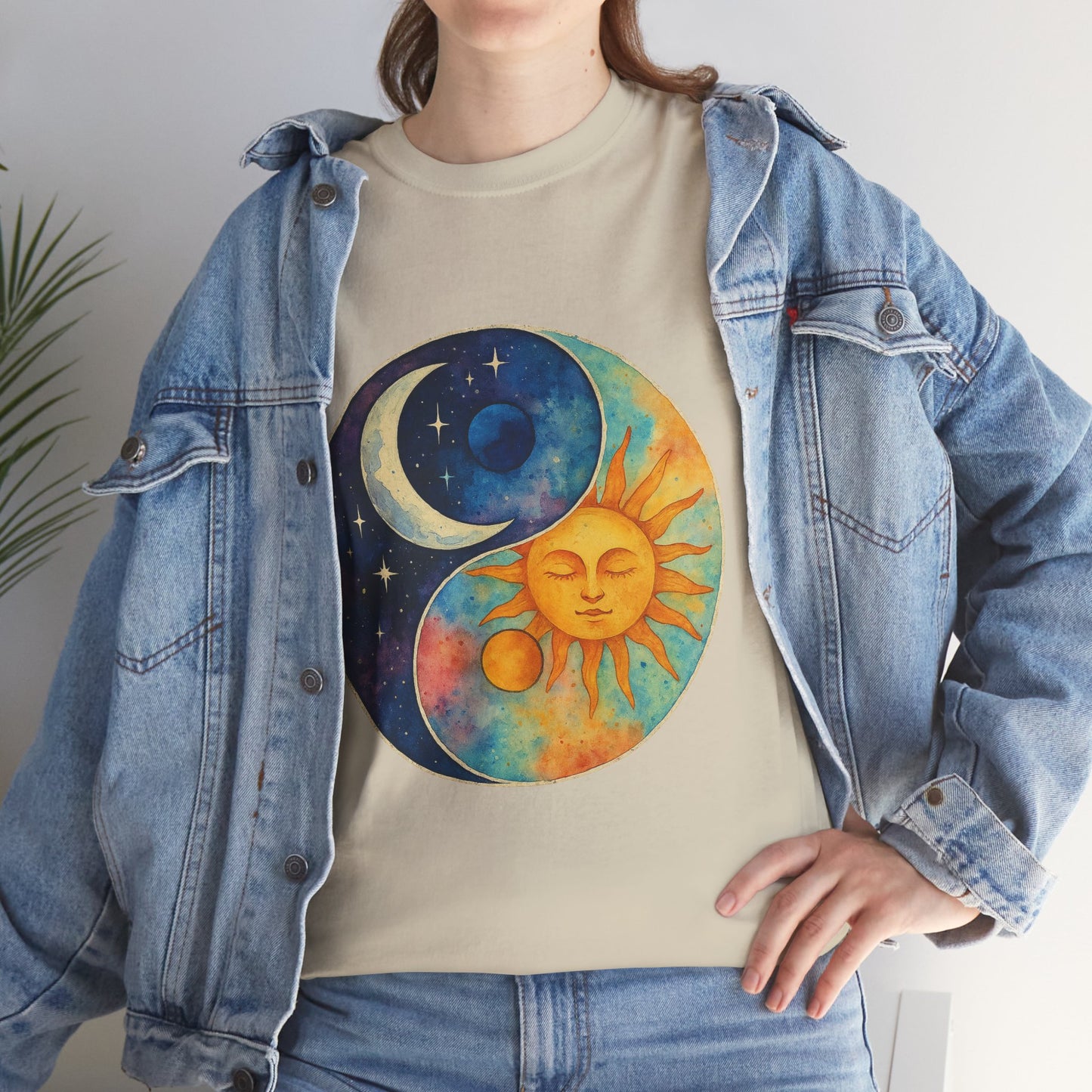 Sun & Moon Yin Yang T‑Shirt — Celestial Vintage Sunface and Crescent Moon Tee