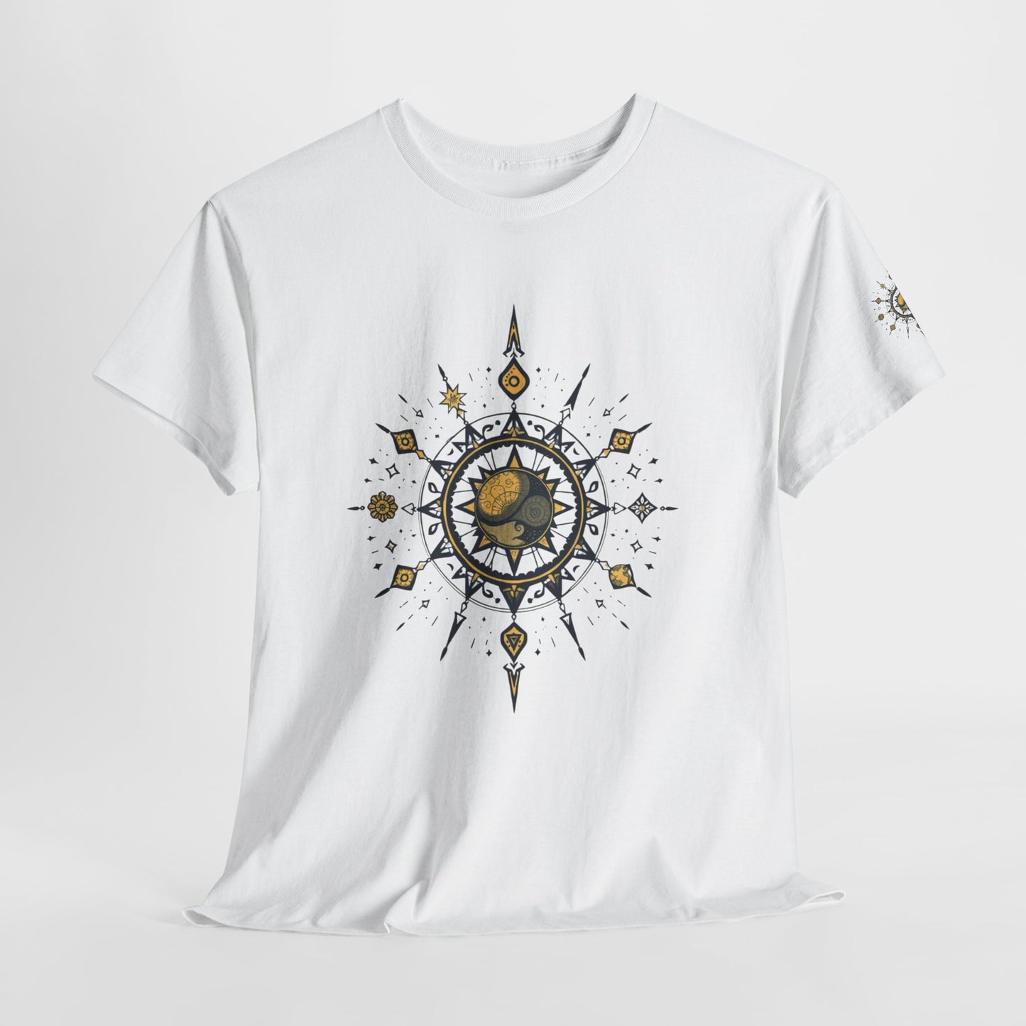 Celestial Sun Compass T‑Shirt — Golden Sun Mandala Graphic Tee