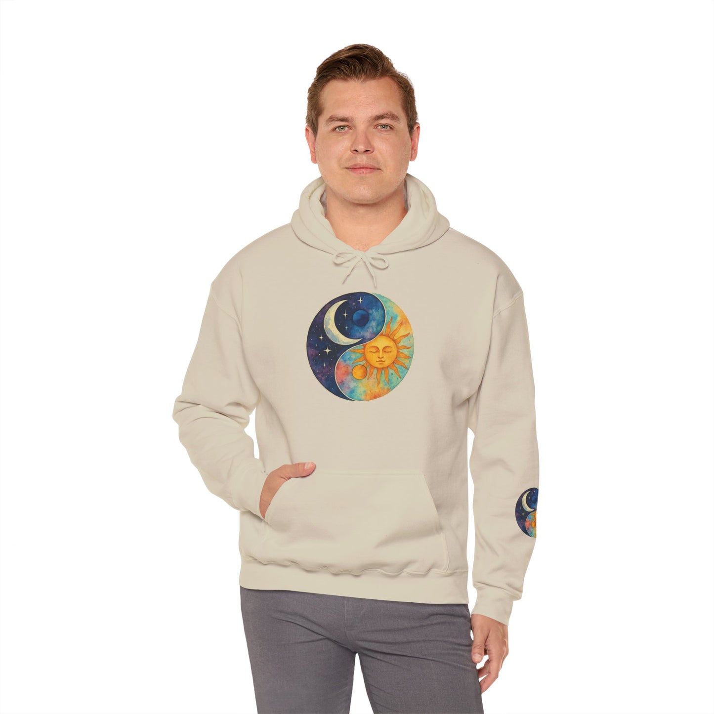 Sun and Moon Yin Yang Hoodie — Celestial Sun & Moon Graphic Sweatshirt