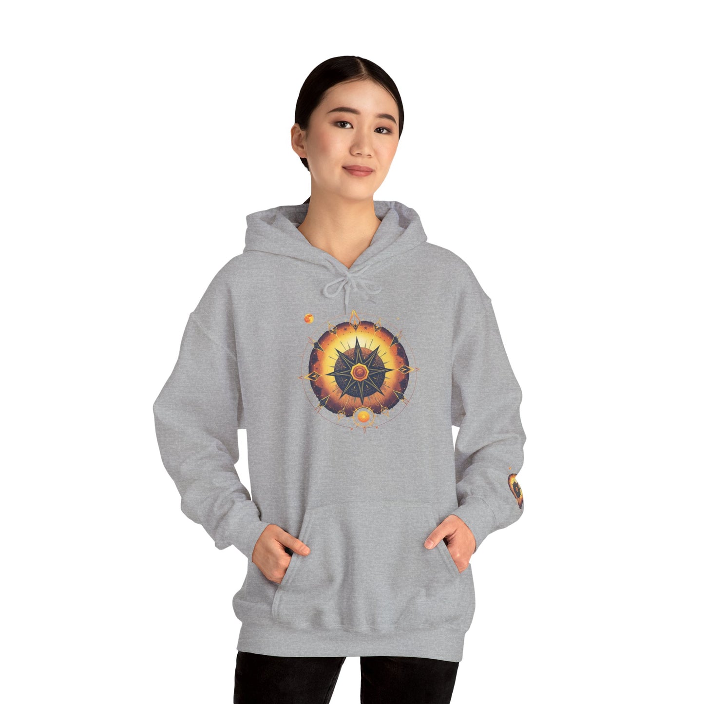 Mandala Sun Hoodie — Spiritual Boho Graphic Sweatshirt