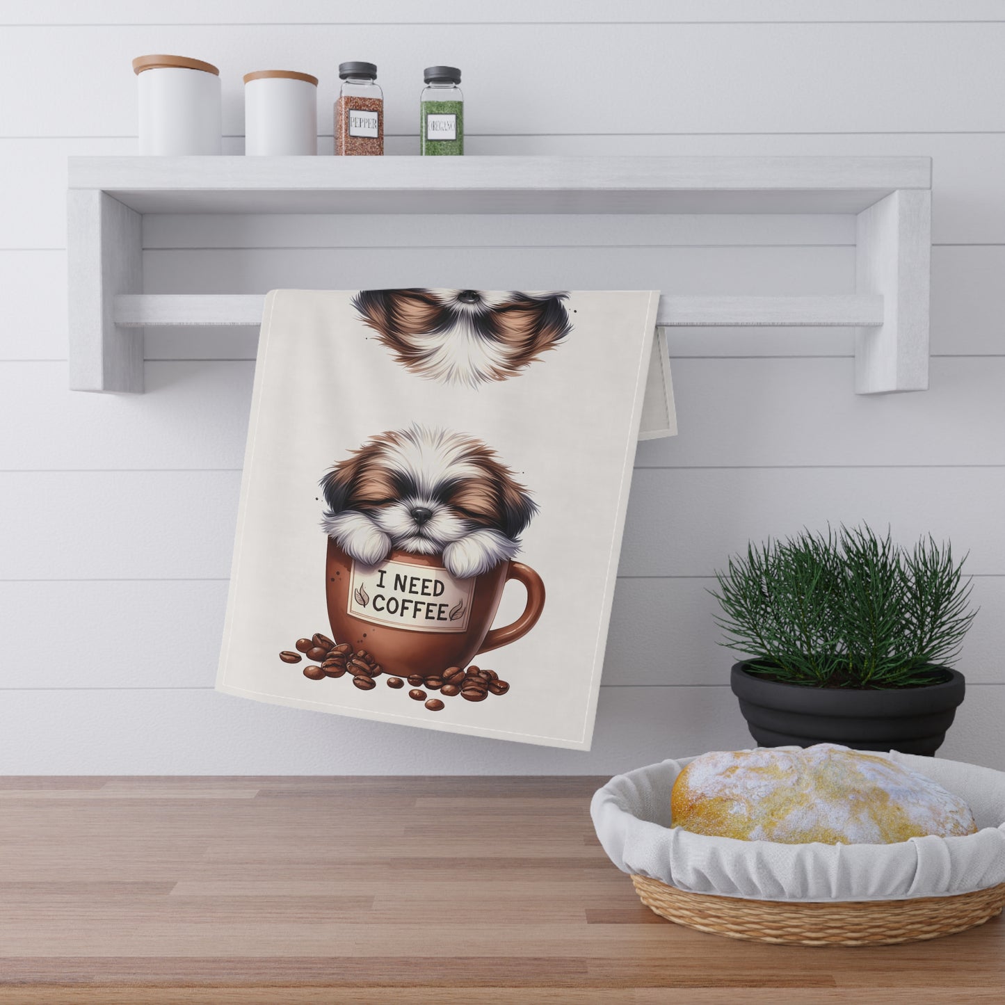 Coffee-Loving Dog Tea Towel Set, Puppy coffee towel