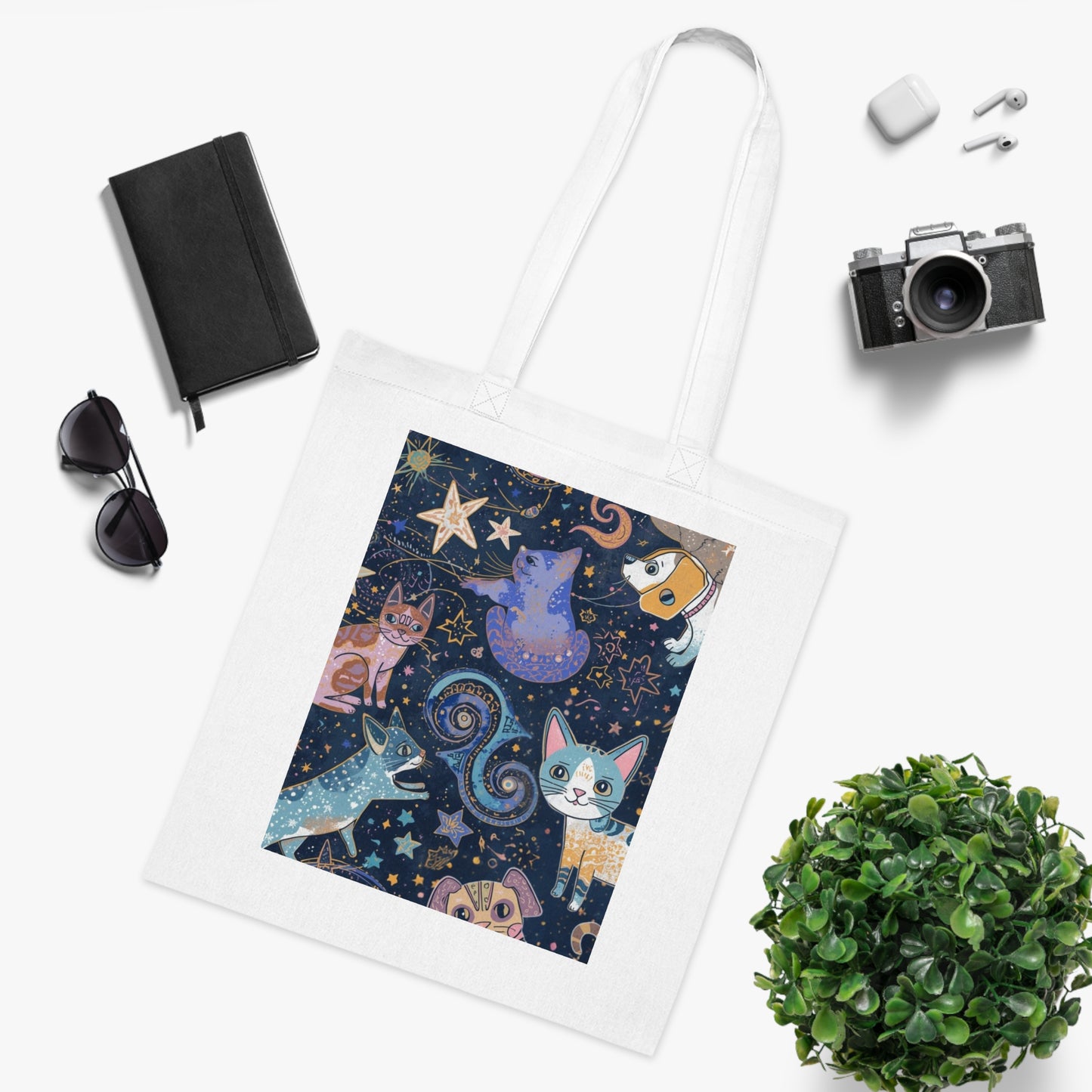 Cosmic Cat Cotton Tote Bag, Cosmic Tote, Cat and Dog Tote