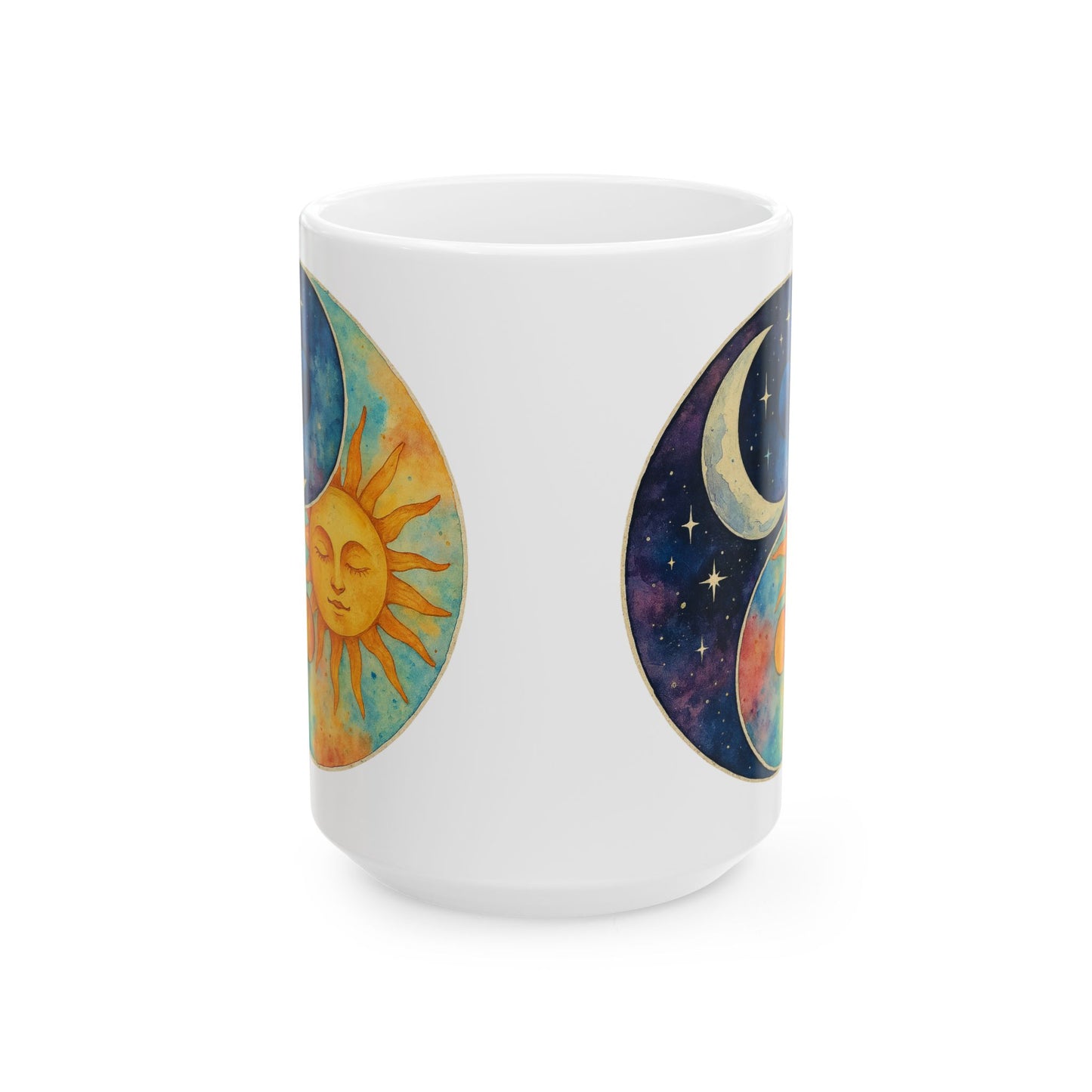 Personalize Sun and Moon Ceramic Mug — Boho Celestial 11oz/15oz Coffee Cup
