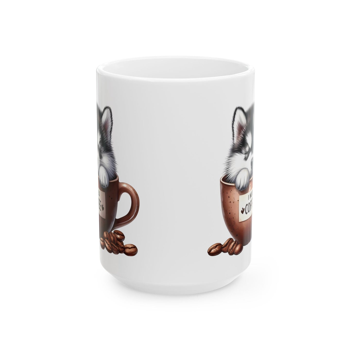 Personalized Husky in Coffee Mug Ceramic Mug — Cute Dog Coffee Lover Gift (11oz, 15oz)