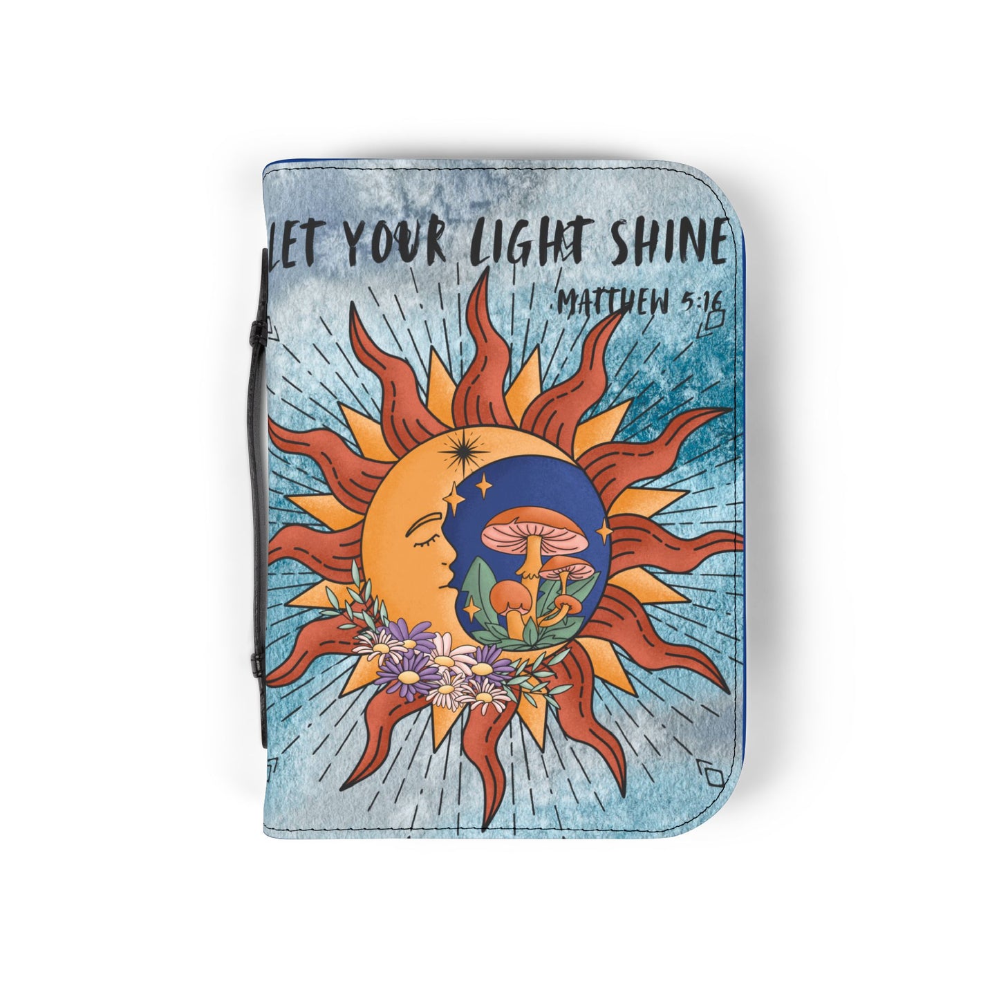 Vibrant Bible Cover with Inspiring Verse, Sun and Moon Design, Spiritual Gift, Faith Accessory, Religious Journaling