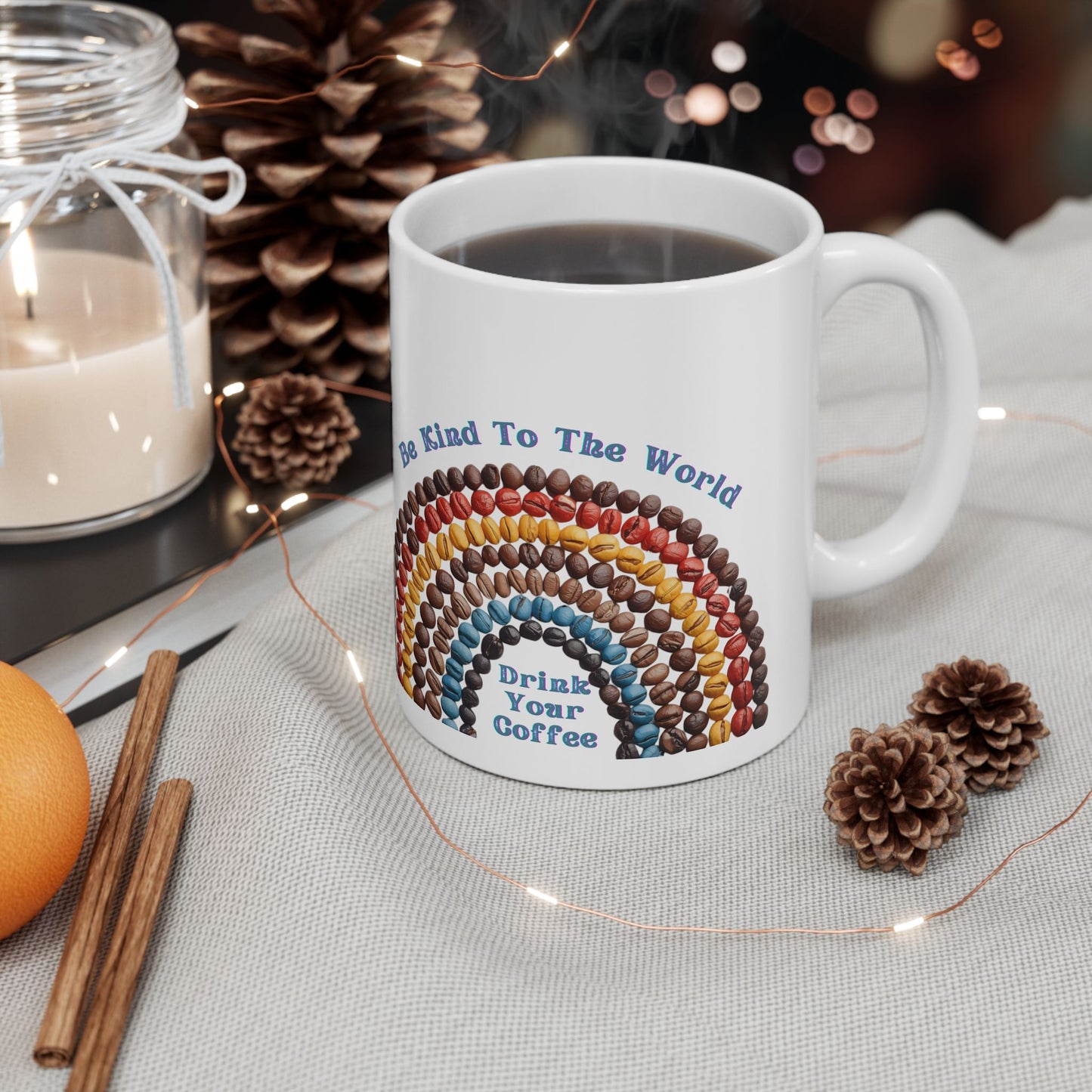 Personalized Kindness Rainbow Ceramic Mug — Be Kind To The World 11oz/15oz