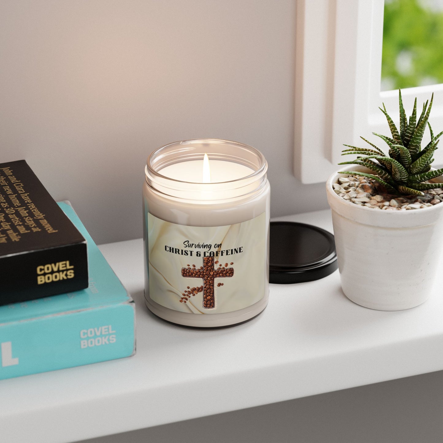 Inspirational Scented Candle - Surviving on Christ & Caffeine, Aromatherapy, Gift for Coffee Lovers, Home Decor, Relaxation.