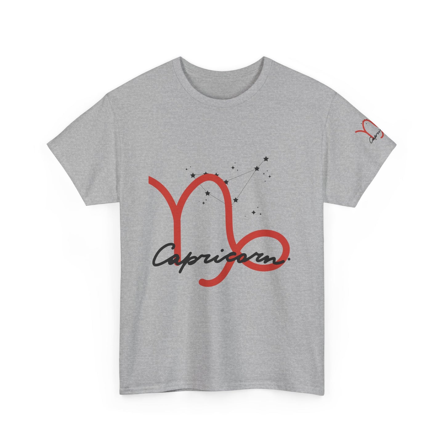 Capricorn Zodiac Tee – Red Capricorn Symbol with Script