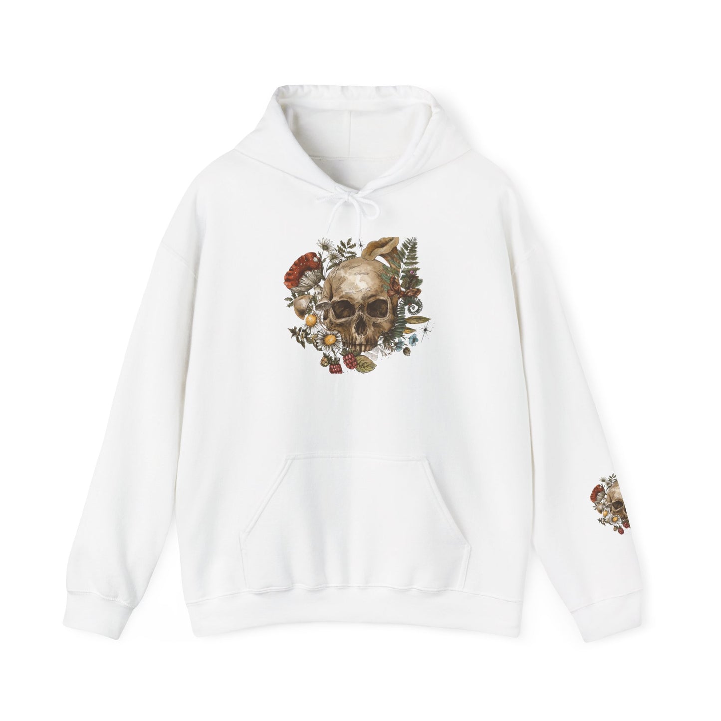 Skull & Mushrooms Hoodie — Vintage Floral Skull Graphic Pullover