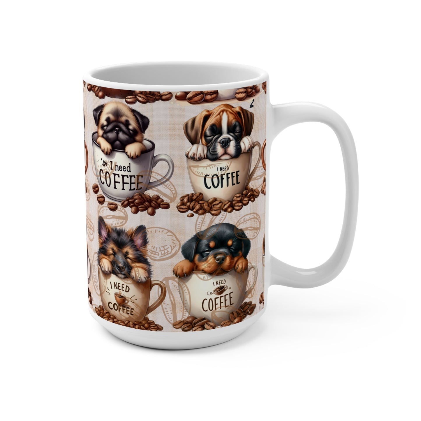 Cute Dog-Themed Coffee Mug - "I Need Coffee" 15oz