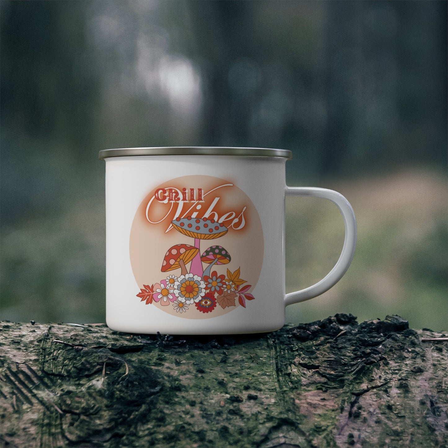 Retro Floral Camping Mug - Chill Vibes, Mushroom Camping Cup