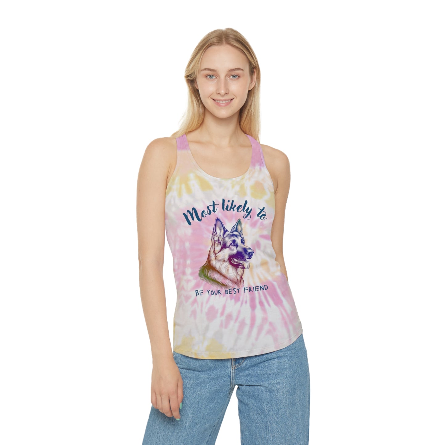 German Shepherd, Best friend, dog, Tie Dye Dog Lover Racerback Tank Top, Summer Vibes T-Shirt, Pet Owner Gift, Casual Workout Apparel, Fun Beach Wear, Friendship Tank