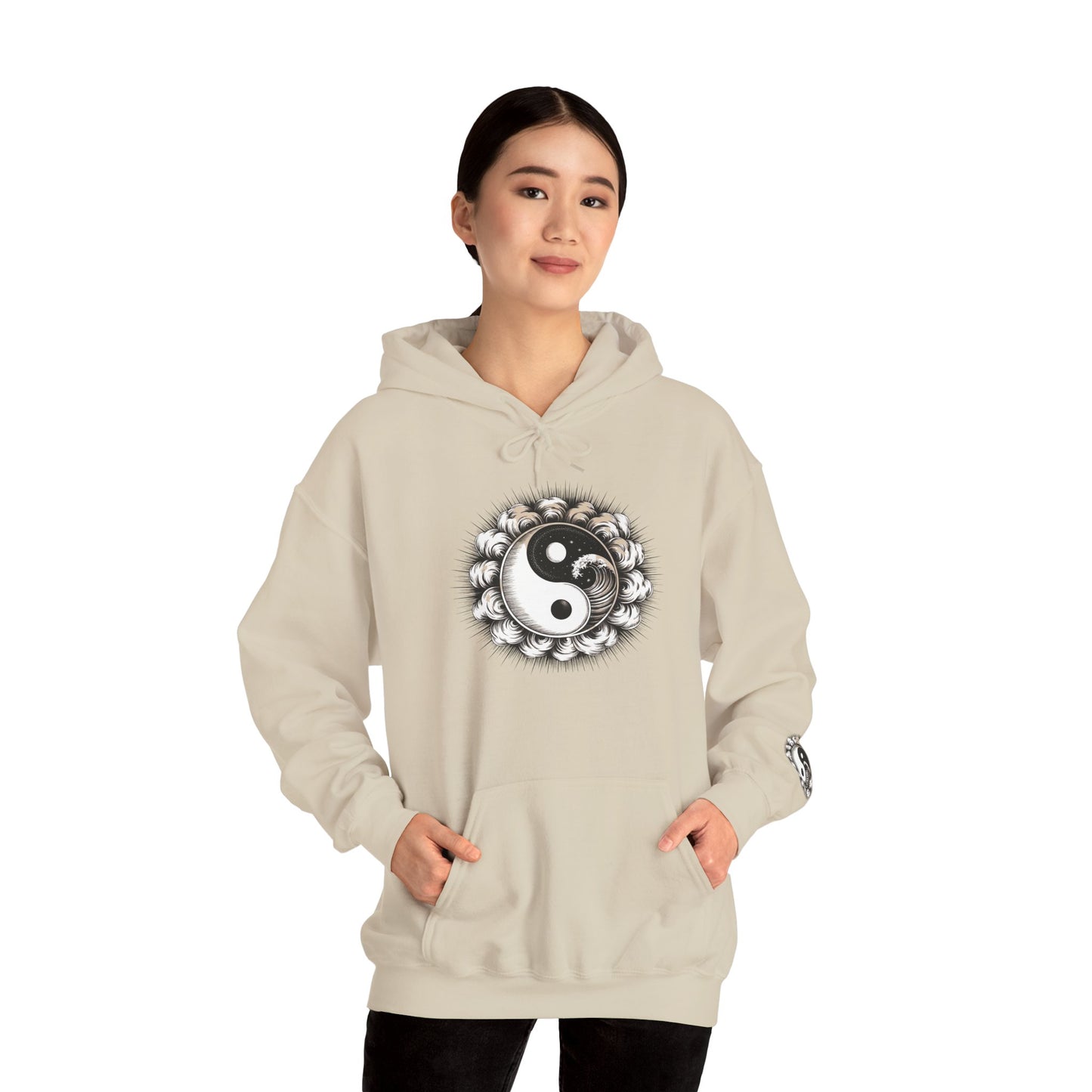 Yin Yang Lotus Hoodie — Black & White Zen Symbol Pullover