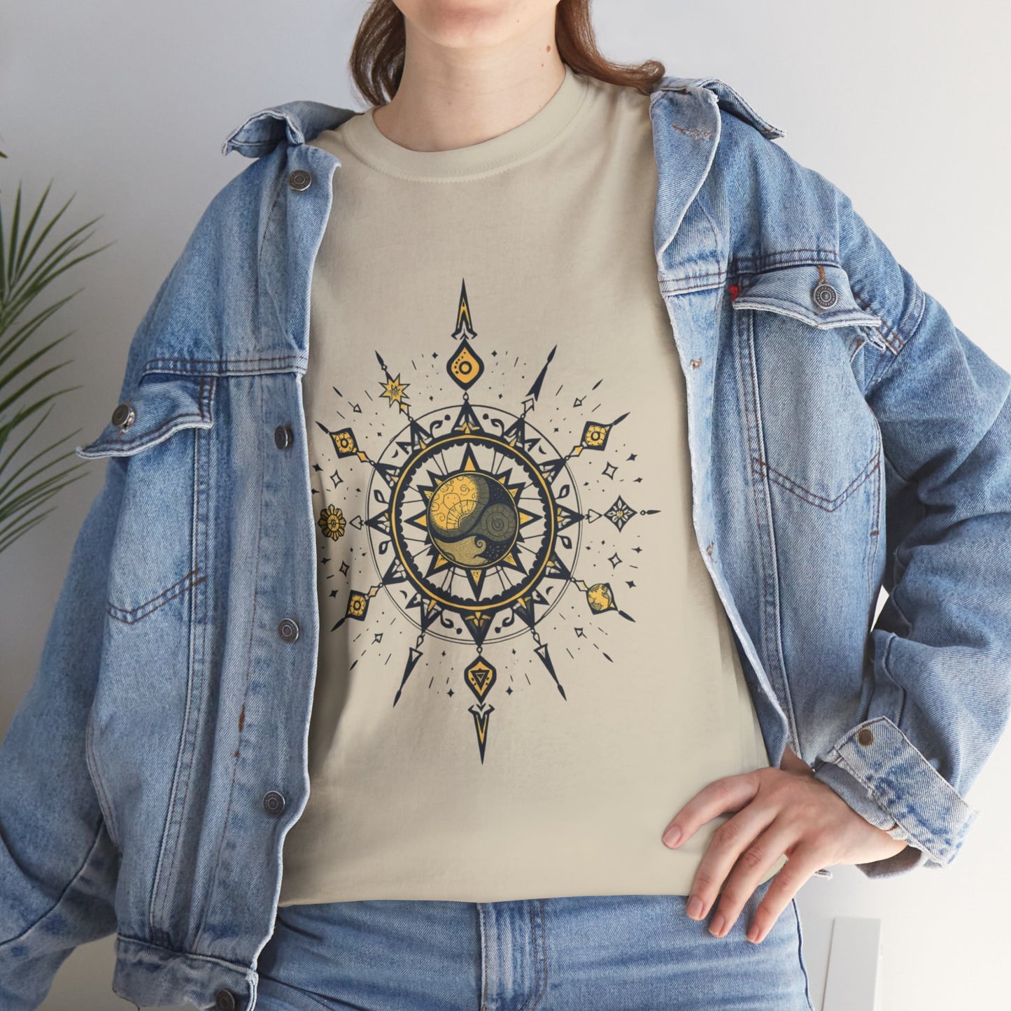 Celestial Sun Compass T‑Shirt — Golden Sun Mandala Graphic Tee
