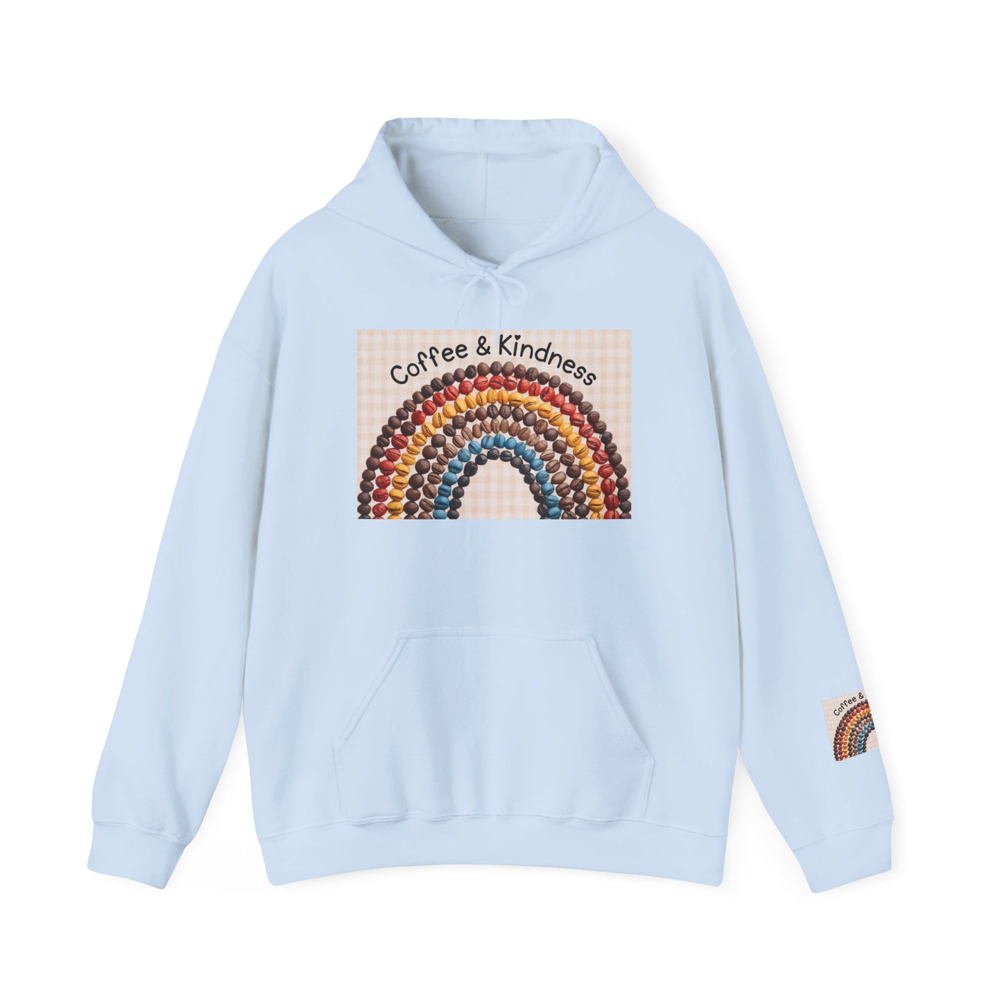 Coffee & Kindness Rainbow Hoodie — Cozy Retro Rainbow Coffee Cup Sweatshirt