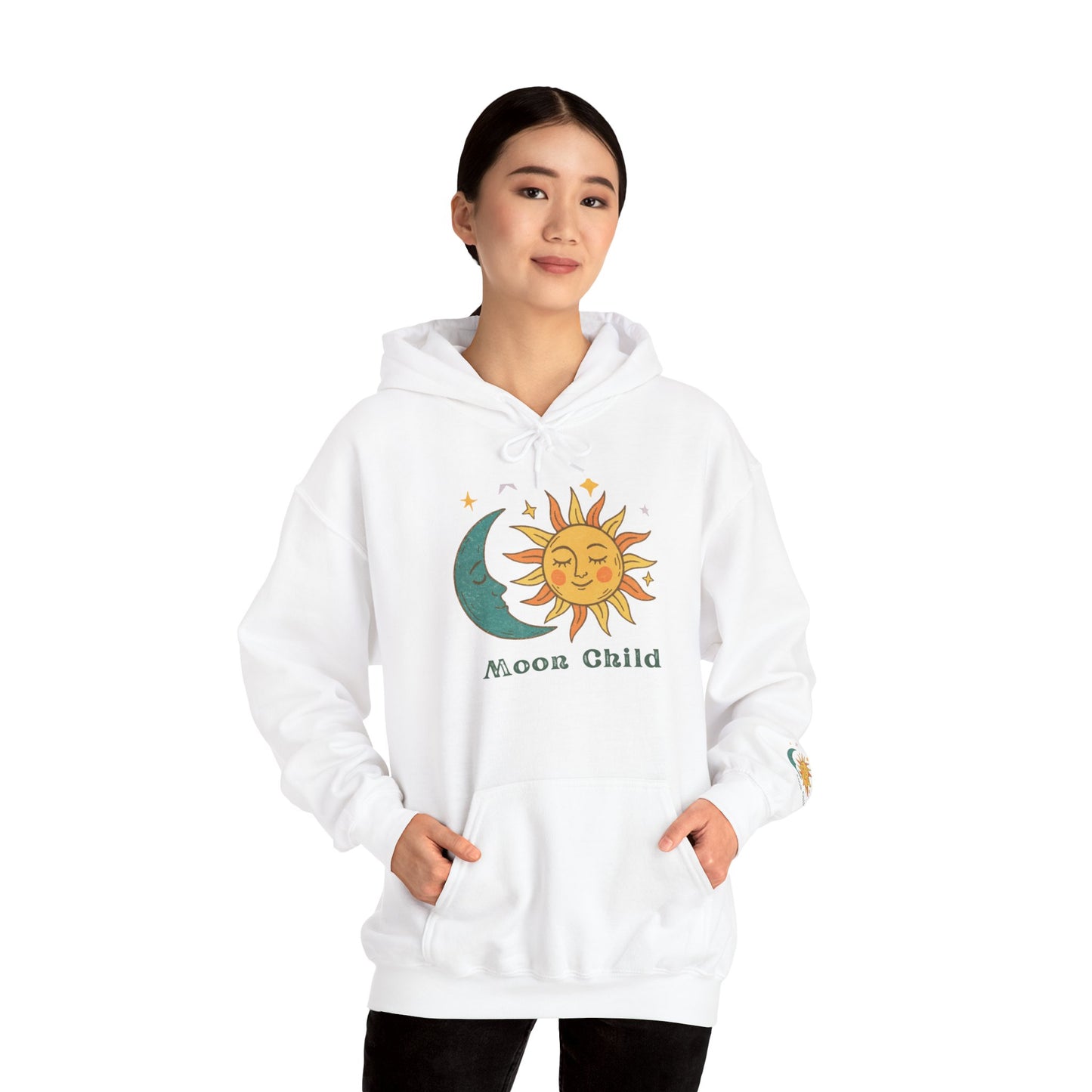 Moon Child Sun & Moon Graphic Hoodie — Celestial Retro Vibe