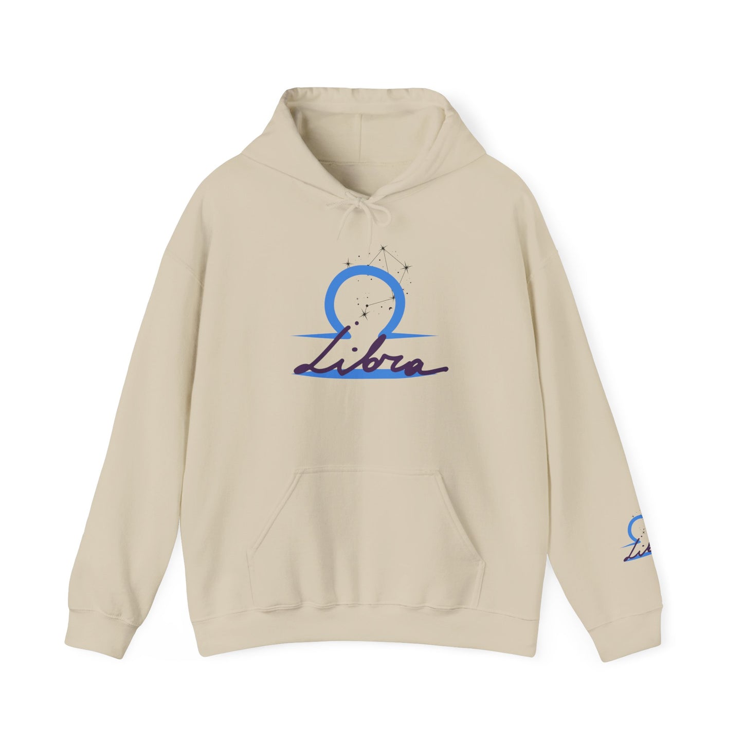 Libra Zodiac Hoodie — Minimal Blue Libra Symbol & Script Pullover