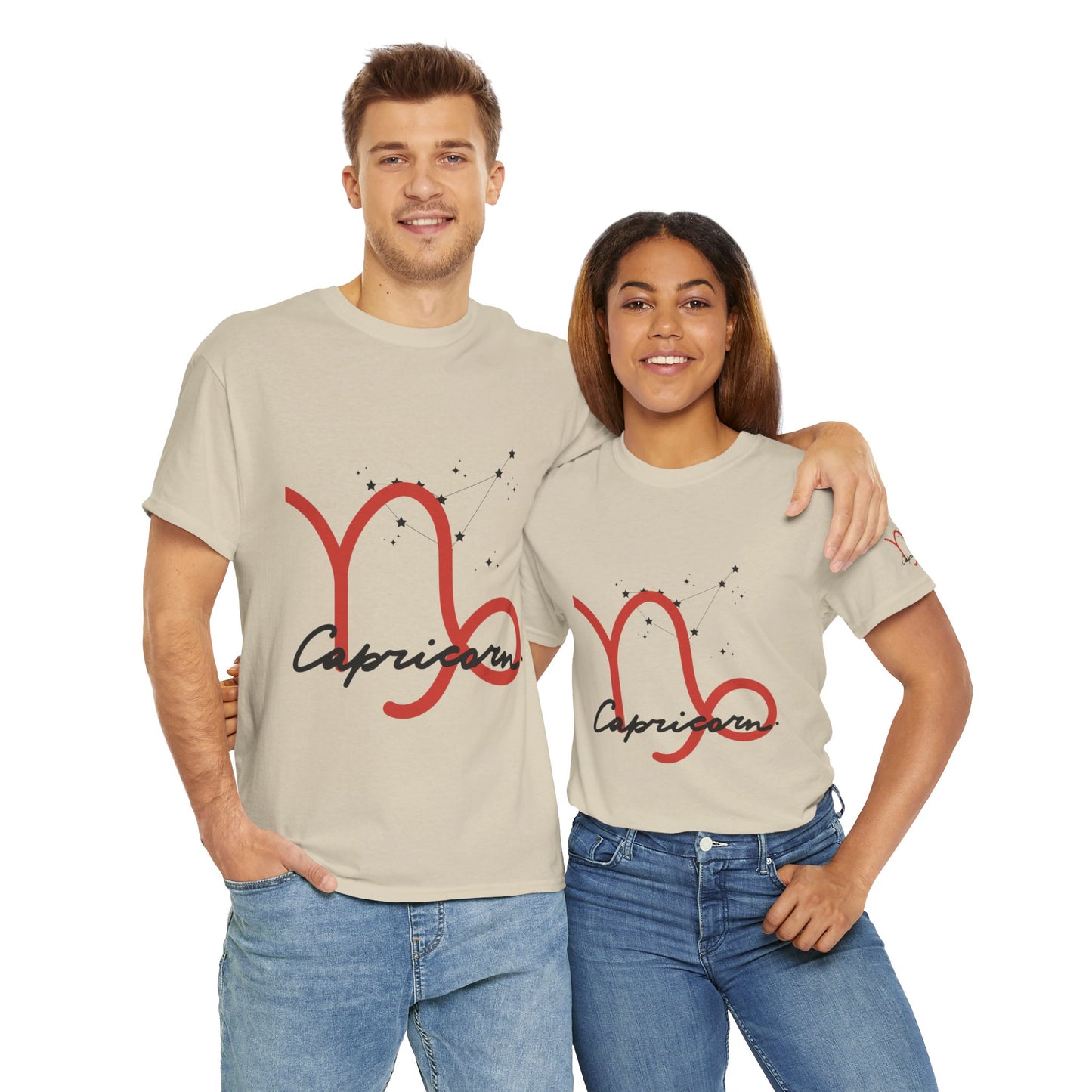 Capricorn Zodiac Tee – Red Capricorn Symbol with Script