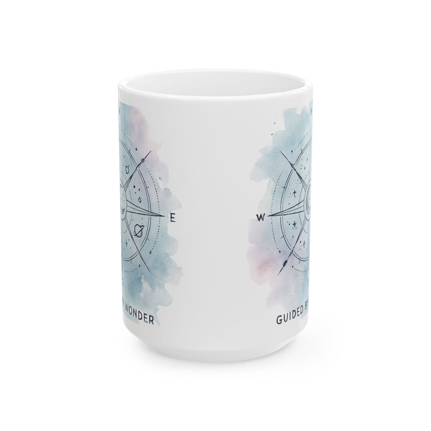 Compass Watercolor Ceramic Mug – 'Wander' Travel-Inspired Coffee Cup (11oz, 15oz)