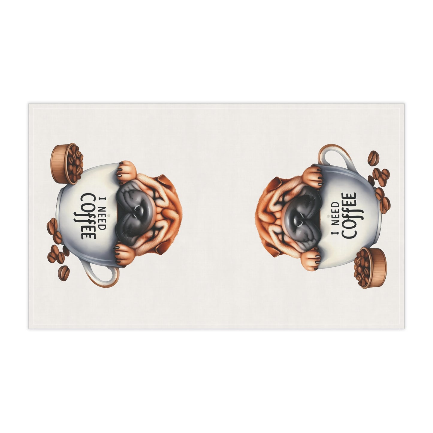 Cute Dog Coffee Tea Towels - I Need Coffee Design, Shar-pei Puppy
