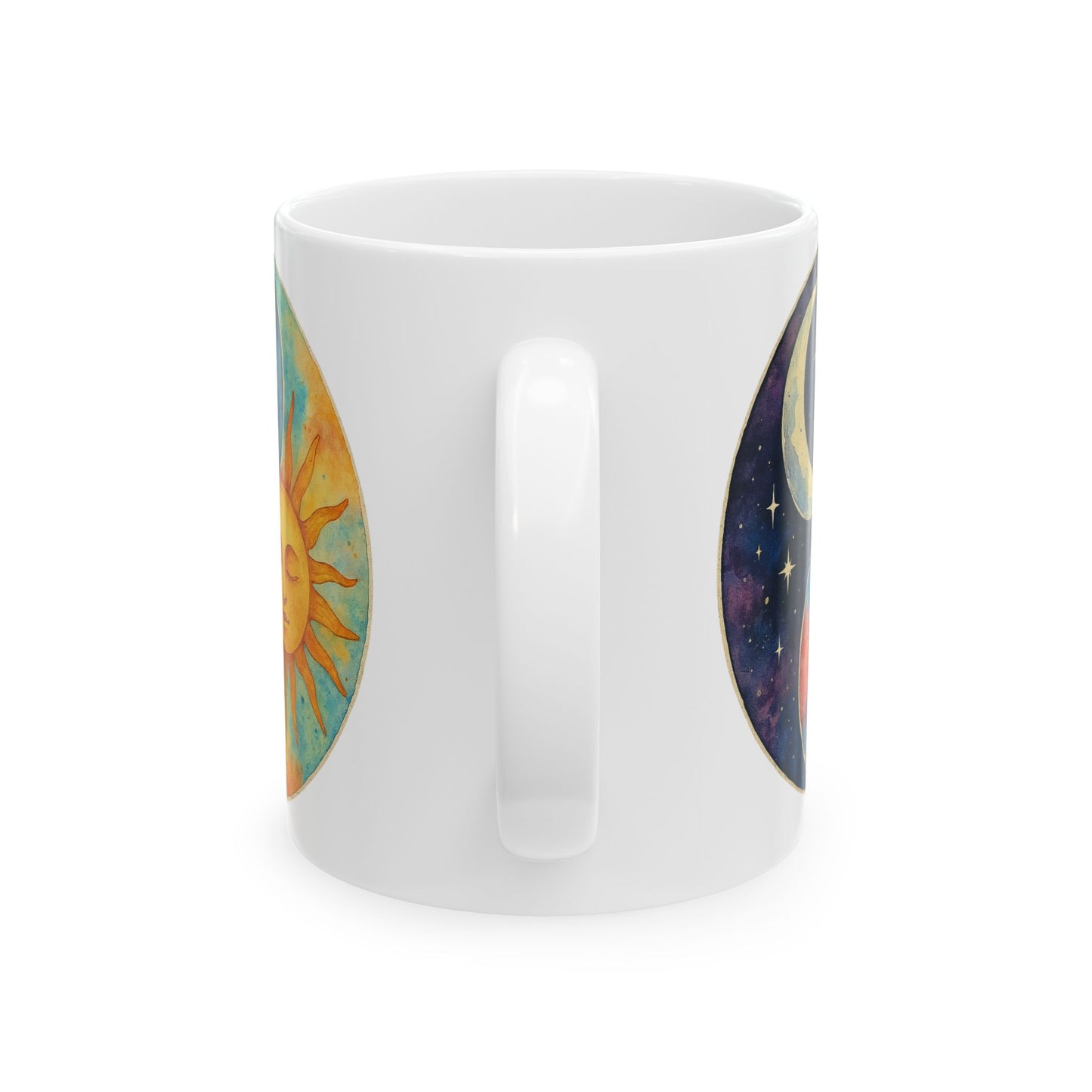 Personalize Sun and Moon Ceramic Mug — Boho Celestial 11oz/15oz Coffee Cup