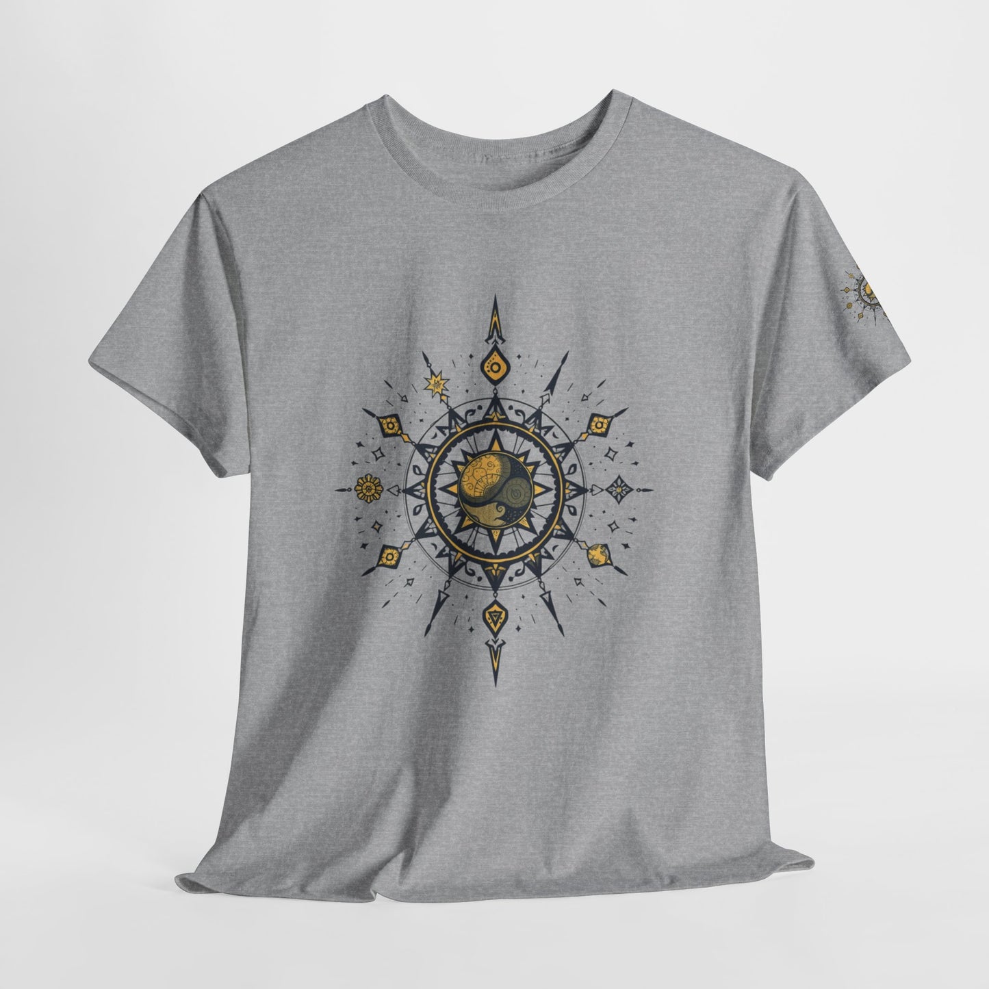 Celestial Sun Compass T‑Shirt — Golden Sun Mandala Graphic Tee