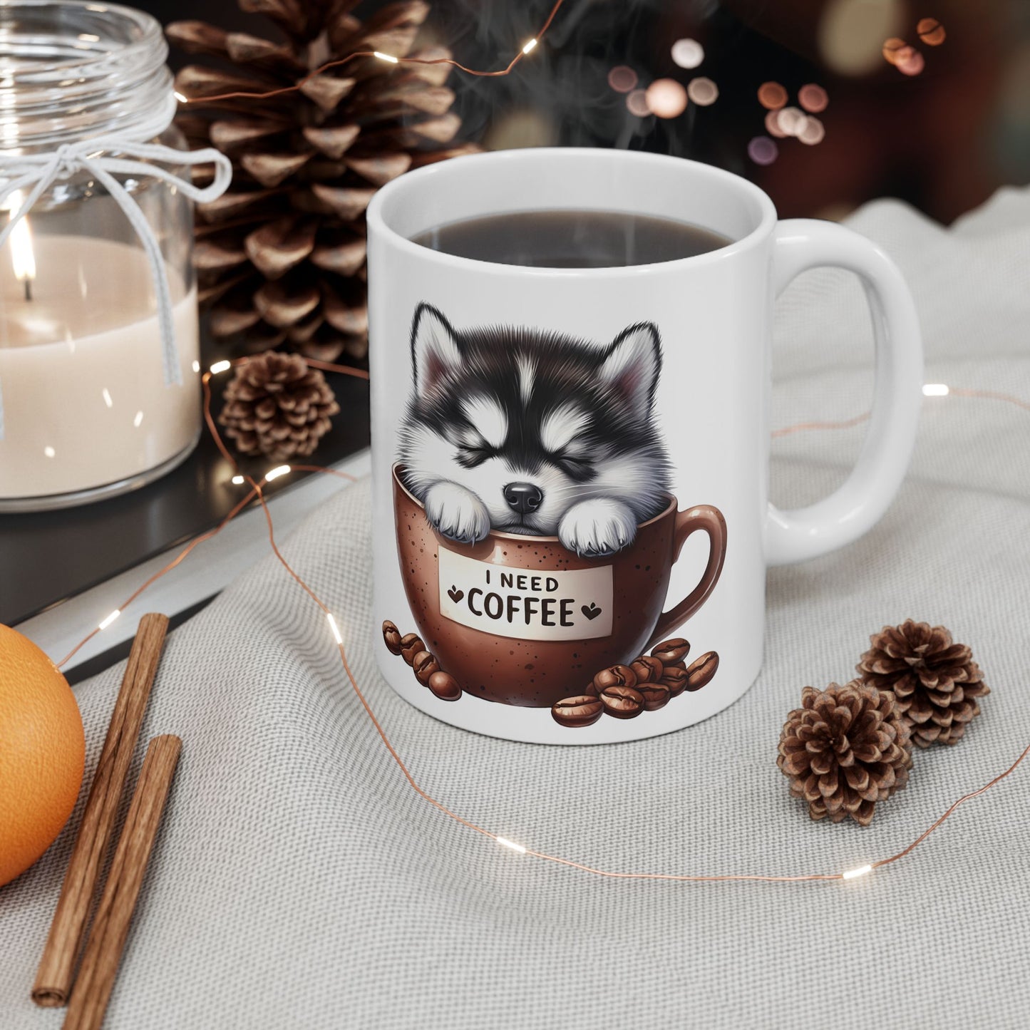 Personalized Husky in Coffee Mug Ceramic Mug — Cute Dog Coffee Lover Gift (11oz, 15oz)