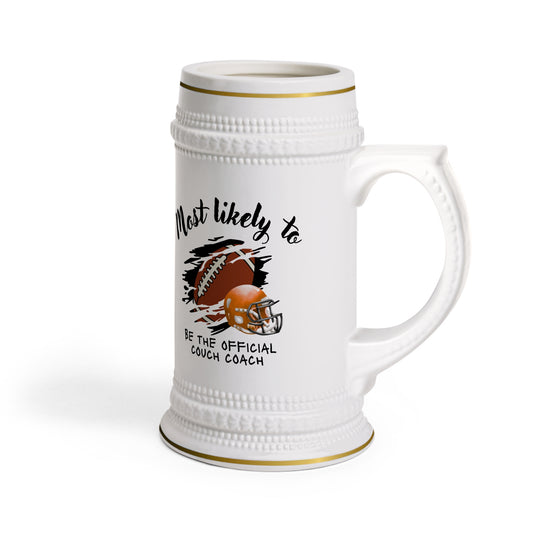 Official Couch Coach Beer Stein Mug - Perfect Gift for Game Day Cheers, Stein for football lover, Football Lover Gift