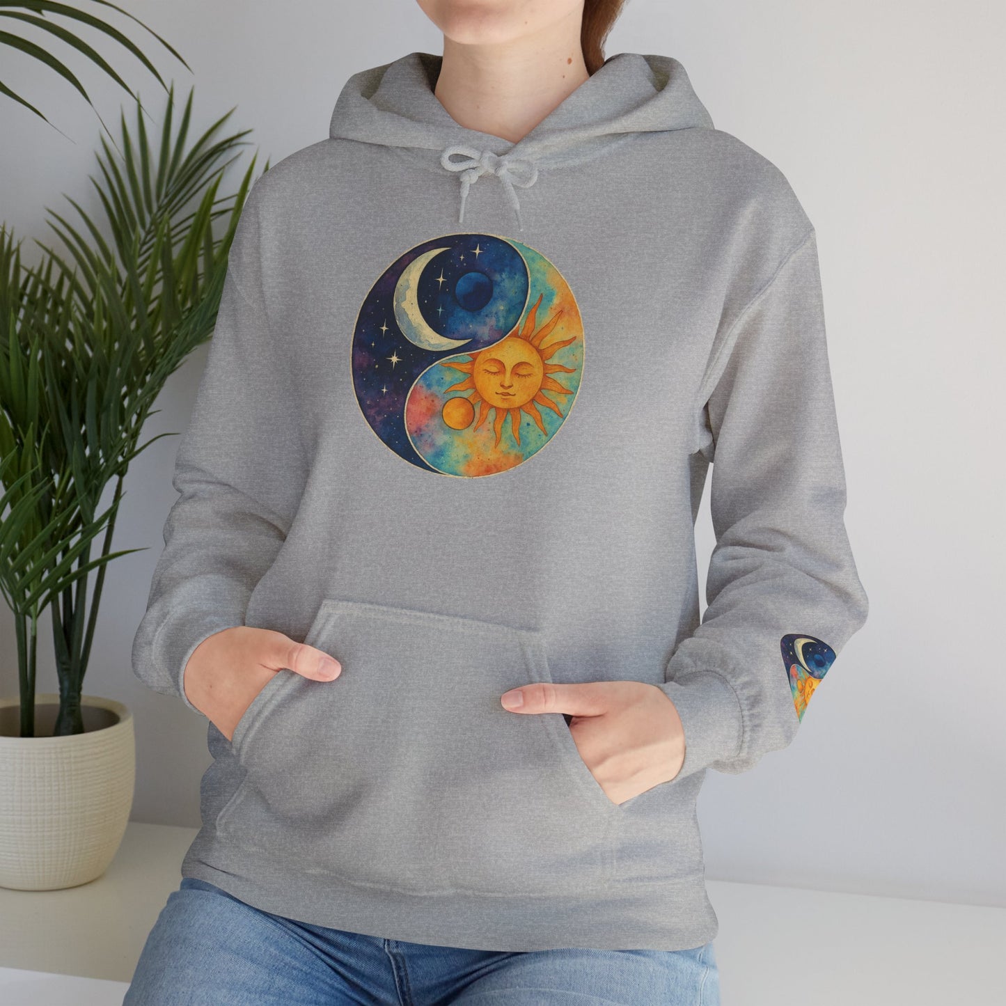 Sun and Moon Yin Yang Hoodie — Celestial Sun & Moon Graphic Sweatshirt