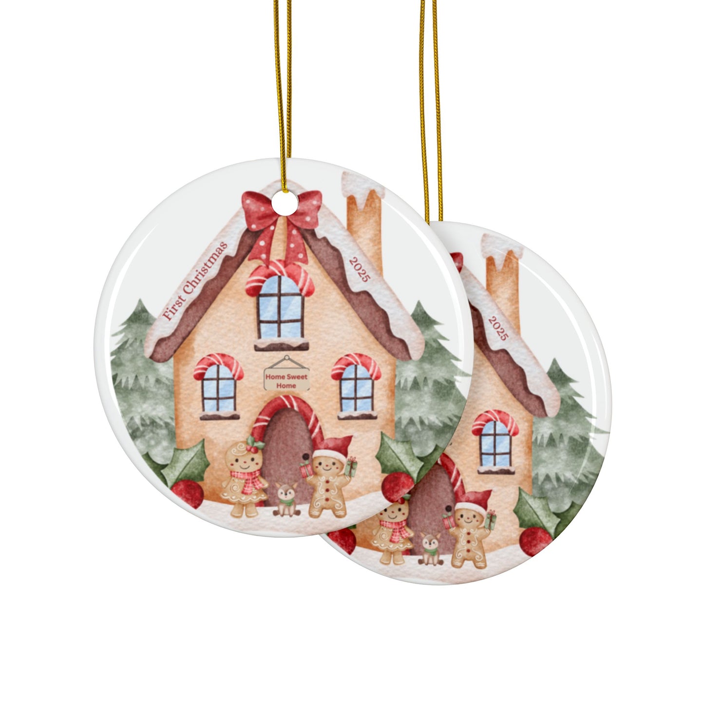 Ceramic Ornaments - Gingerbread House Home Sweet Home Christmas Decor, first Christmas married, first Christmas in home