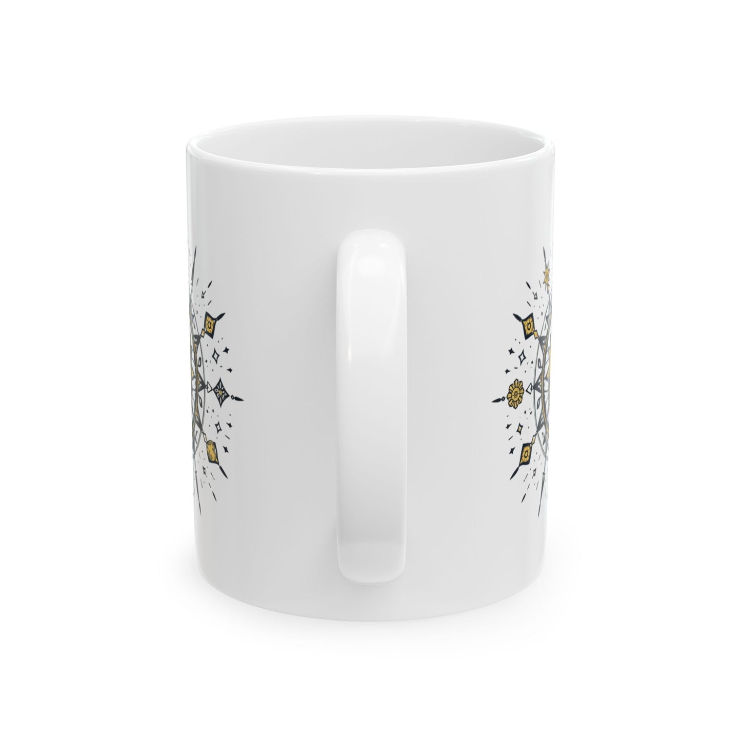 Personalize Boho Sun & Stars Ceramic Mug — Illustrated Mandala Coffee Cup (11oz/15oz)