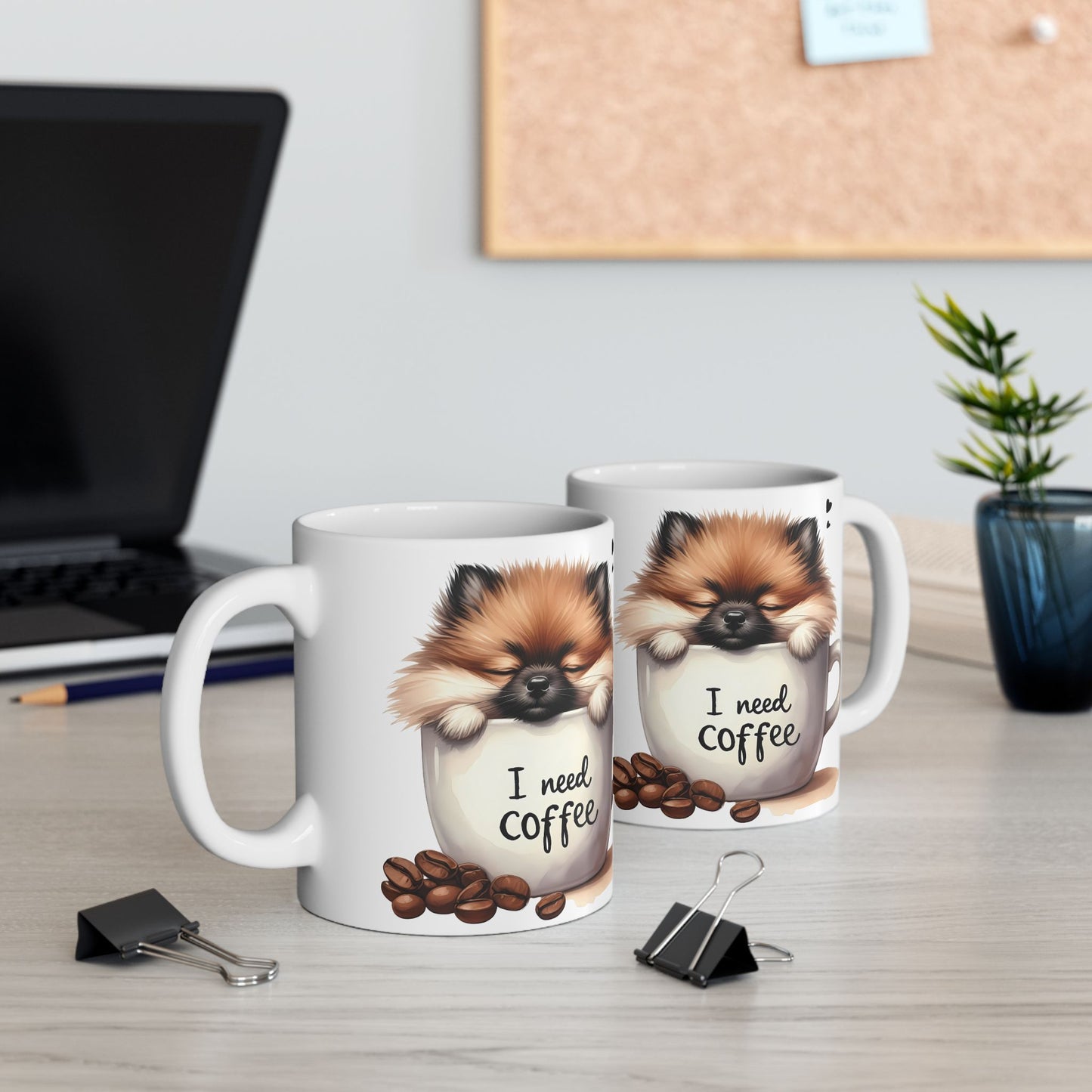 Cute Pomeranian Coffee Mug – "I Need Coffee" Ceramic Mug (11oz/15oz)