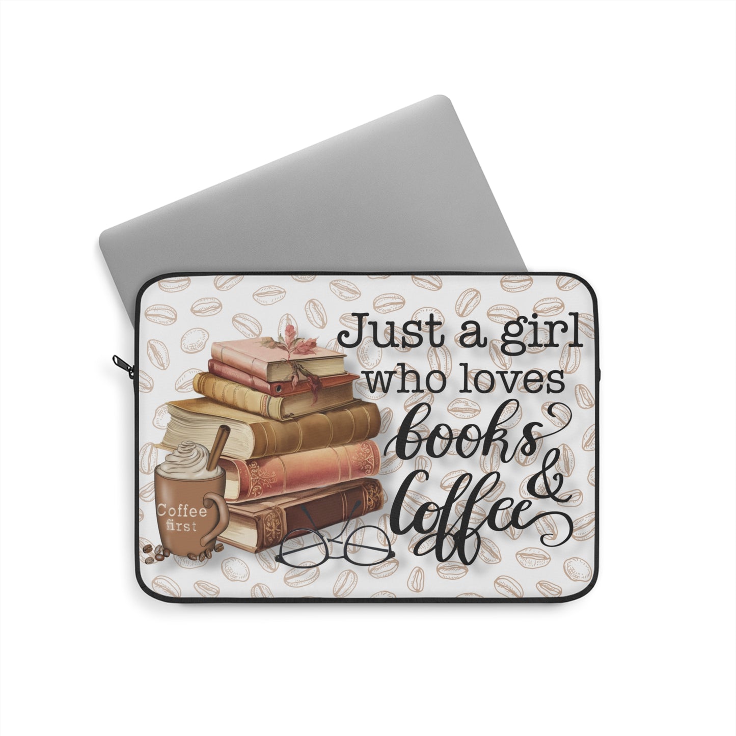 Books & Coffee Lover Laptop Sleeve, Coffee Lover Gift, Coffee Gift
