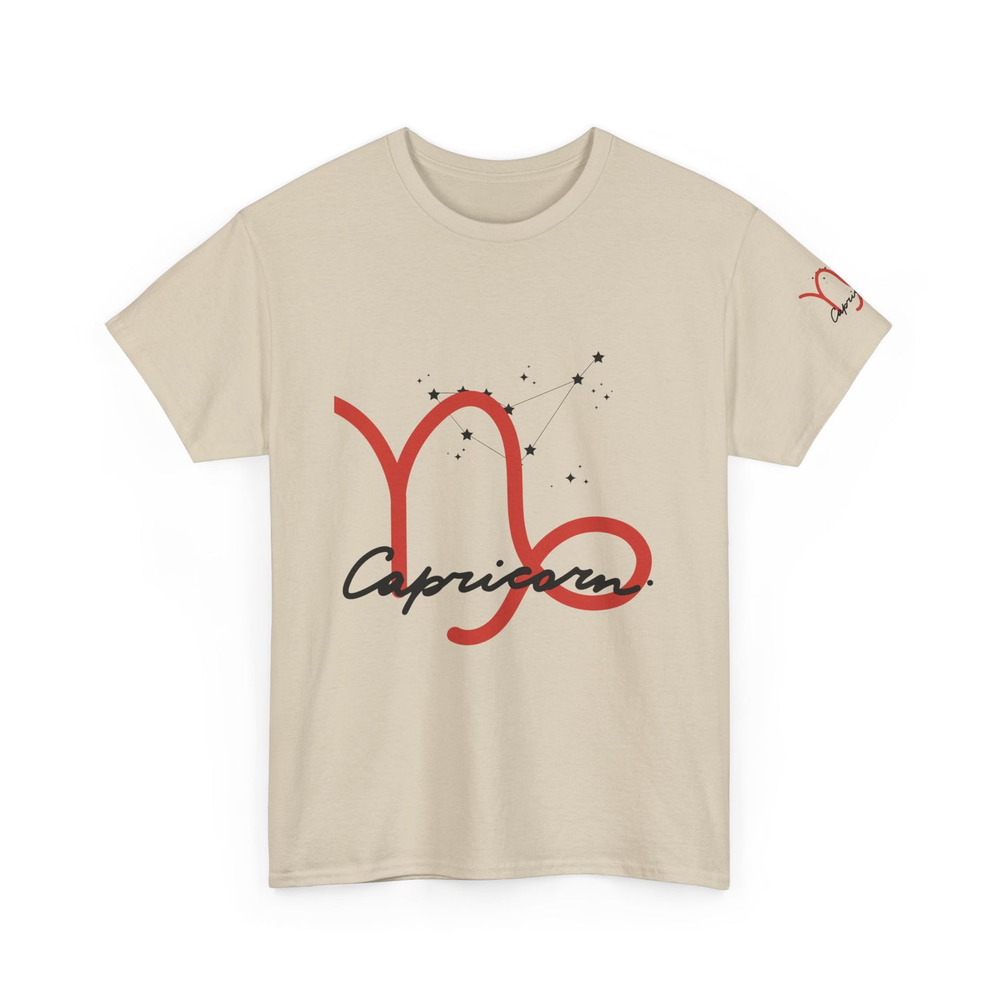 Capricorn Zodiac Tee – Red Capricorn Symbol with Script