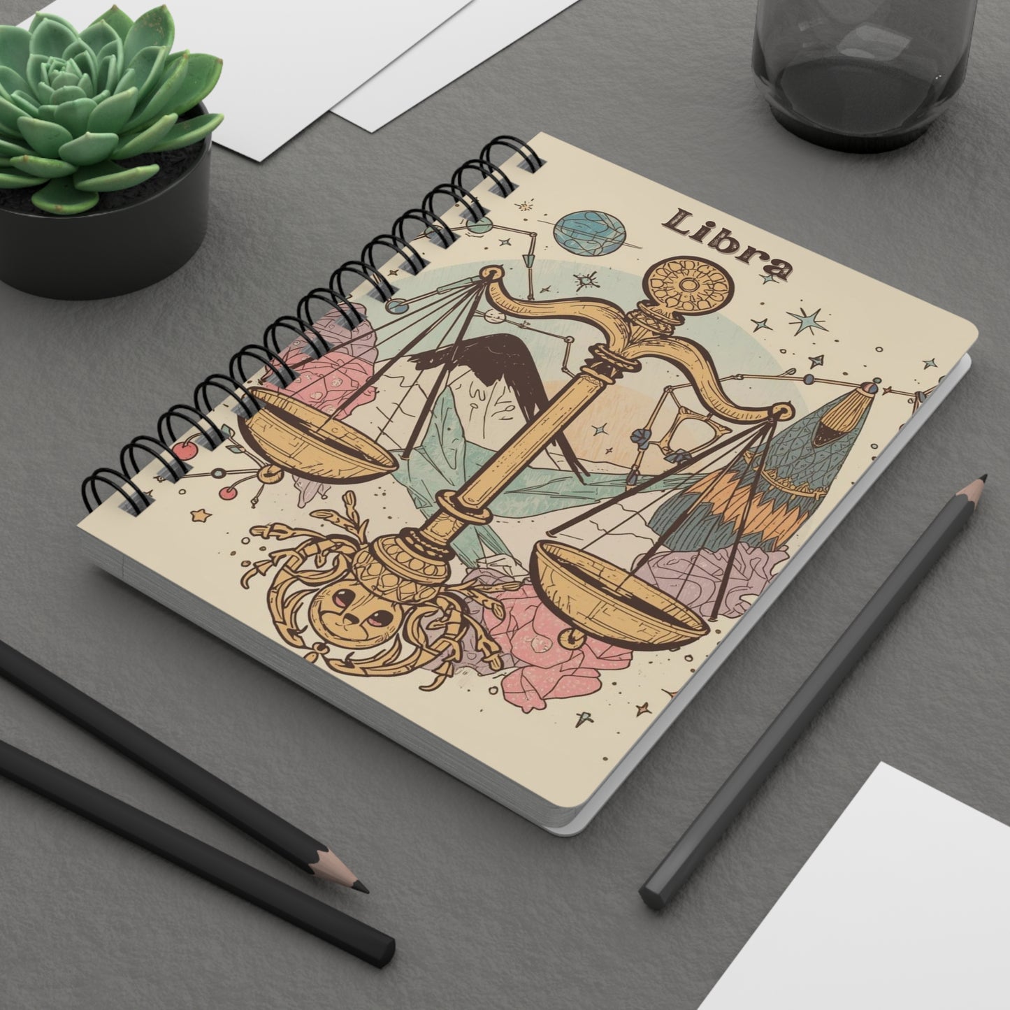 Libra Zodiac Spiral Bound Journal - Celestial Astrology Notebook