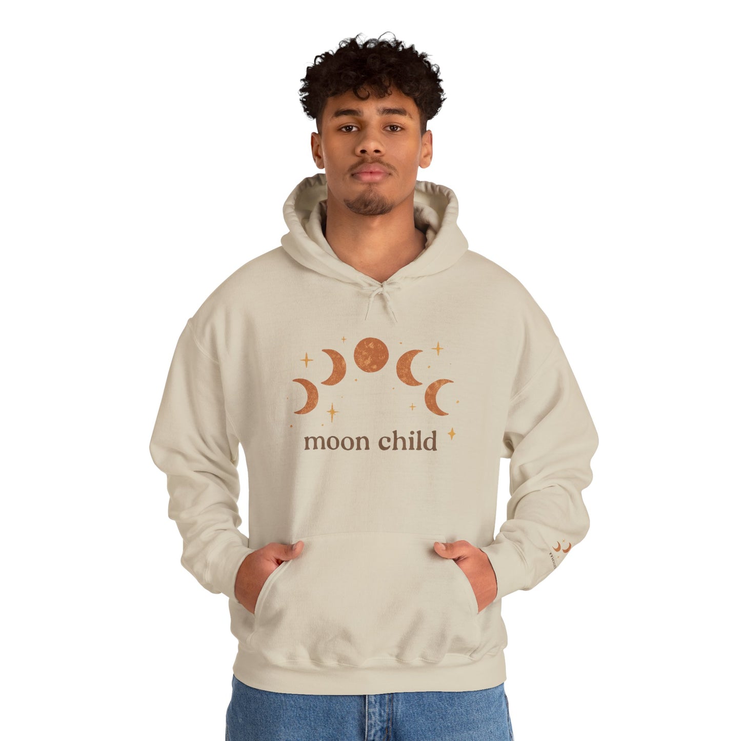 Moon Child Hoodie — Crescent Moon Phases Graphic Pullover