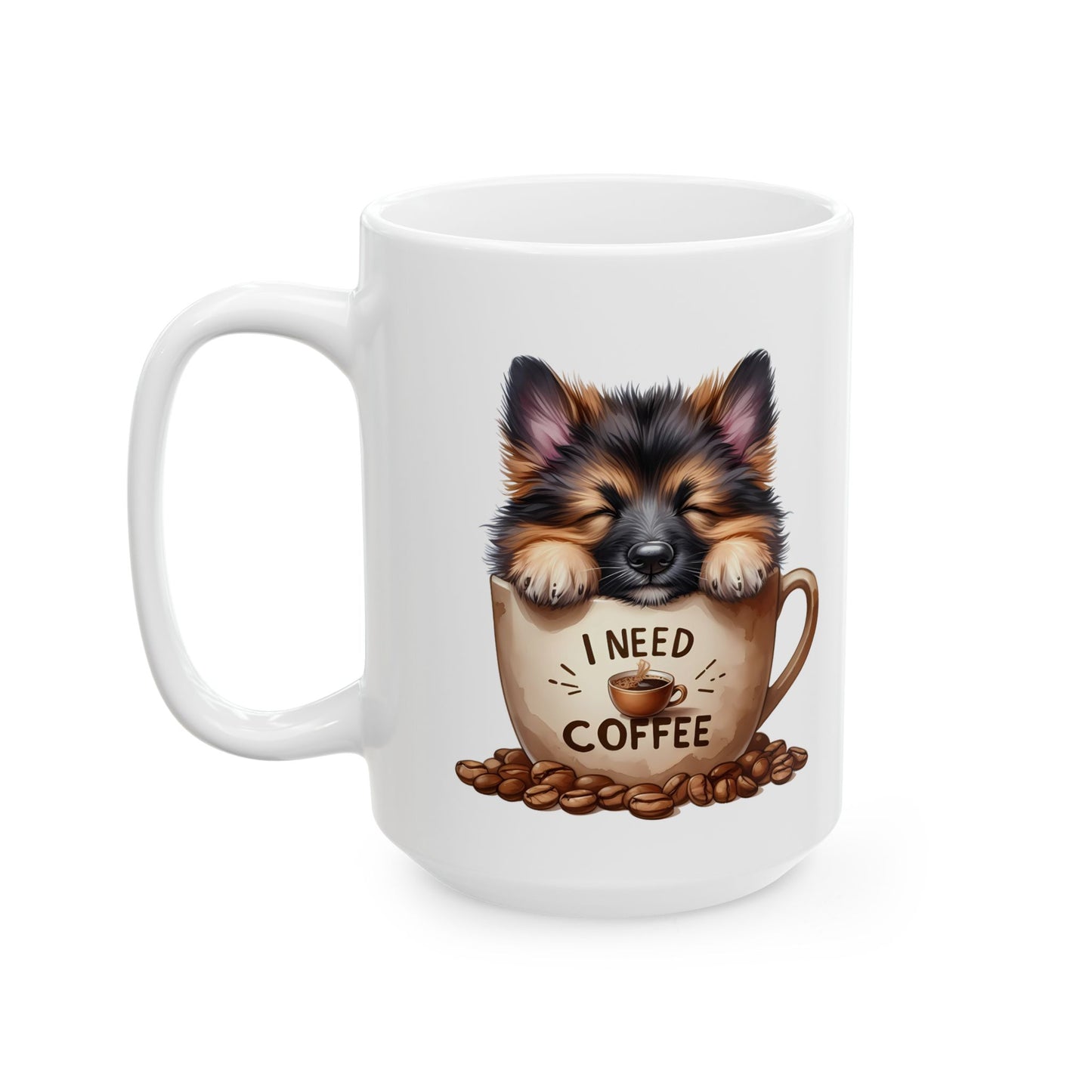 German Shepherd Coffee Lover Mug – Cute Dog Illustration Ceramic Mug (11oz, 15oz)