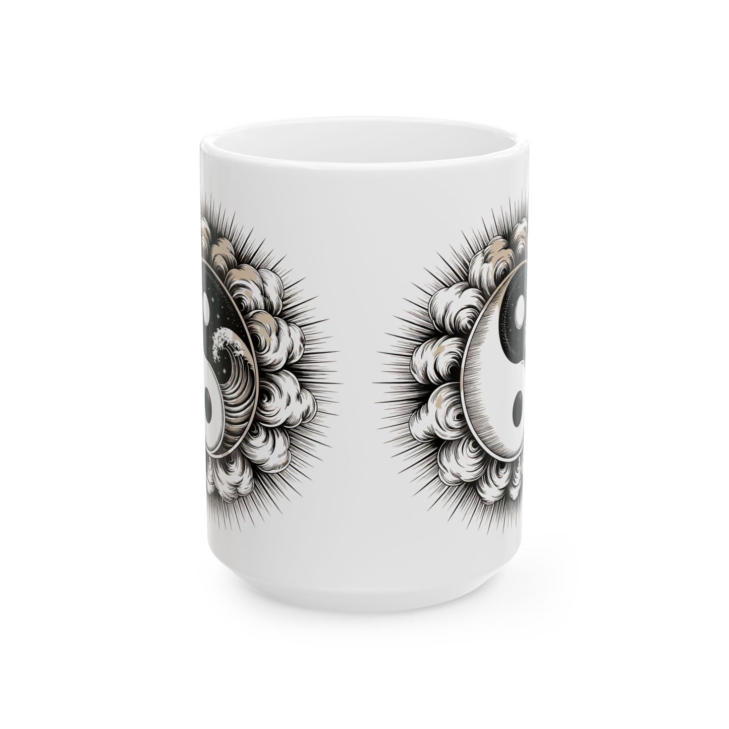 Personalized Yin Yang Sunburst Ceramic Mug – Boho Spiritual Coffee Cup (11oz & 15oz)