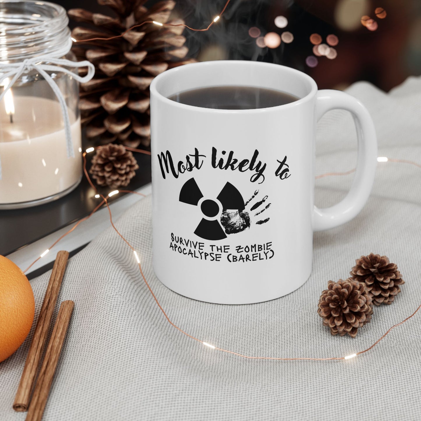 Zombie Apocalypse Survival Ceramic Mug | Funny Gift for Horror Fans, 11oz/15oz, Coffee Lover Gift, Halloween Decor, Quarantine Humor