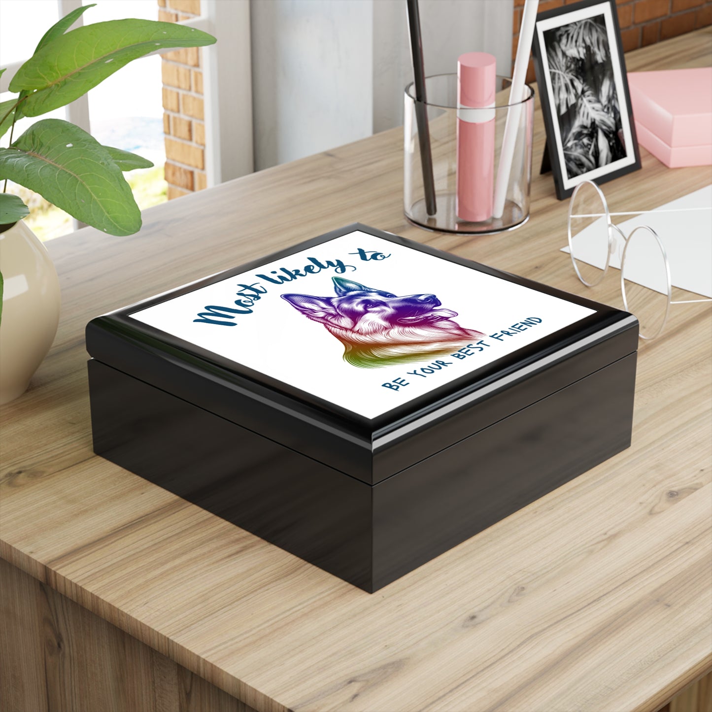German Shepherd Keepsake Box, German Shepherd,  Pet Lover's Jewelry Box with Dog Design - 'Most Likely to Be Your Best Friend'