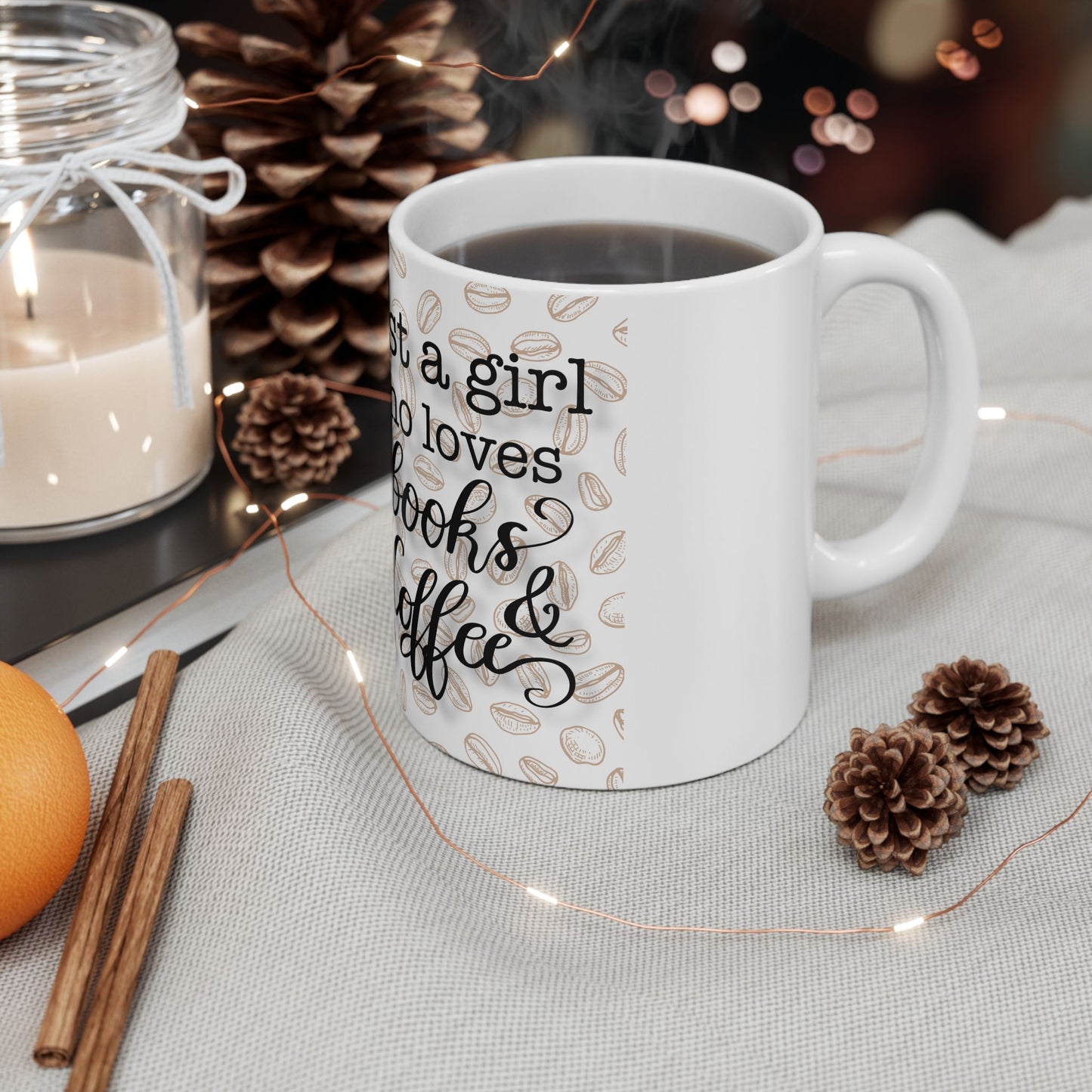 Book Lover Coffee Mug — "Just a girl who loves books & coffee" Ceramic Mug (11oz, 15oz)