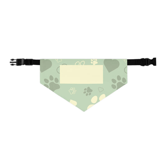 Personalized Paw Print Pet Bandana Collar - Custom Name Tag Area, Green