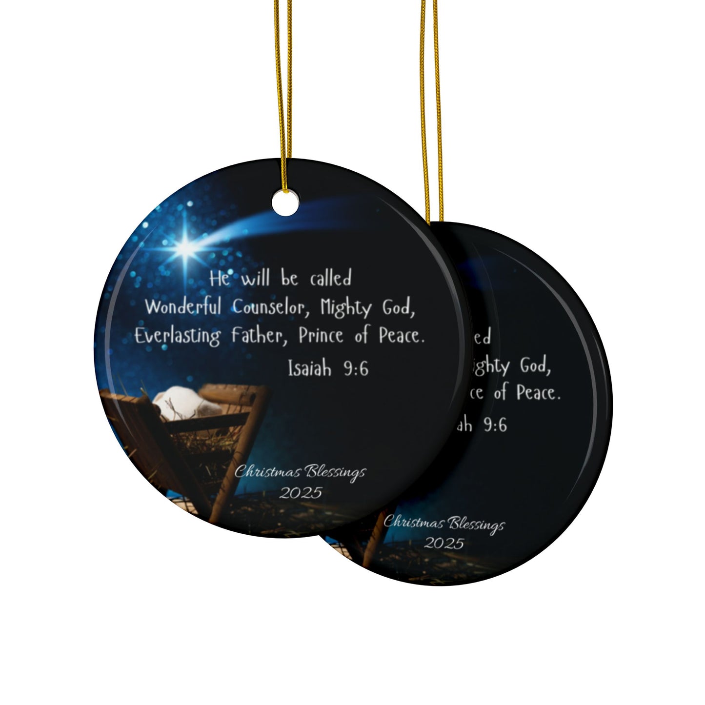 Ceramic Ornaments - Nativity Scene Isaiah 9:6 Christmas Blessings 2025, Nativity ornament, Baby Jesus ornament, Bible verse ornament