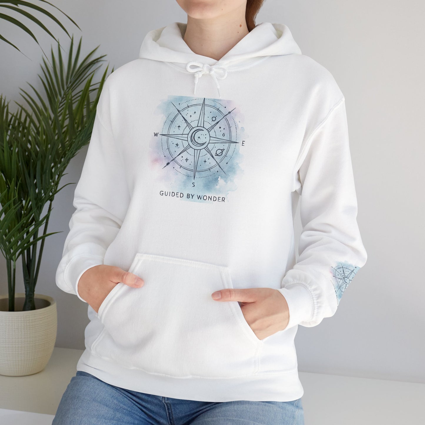 Compass Rose Watercolor Hoodie — ‘Lost by the Waves’ Nautical Travel Pullover