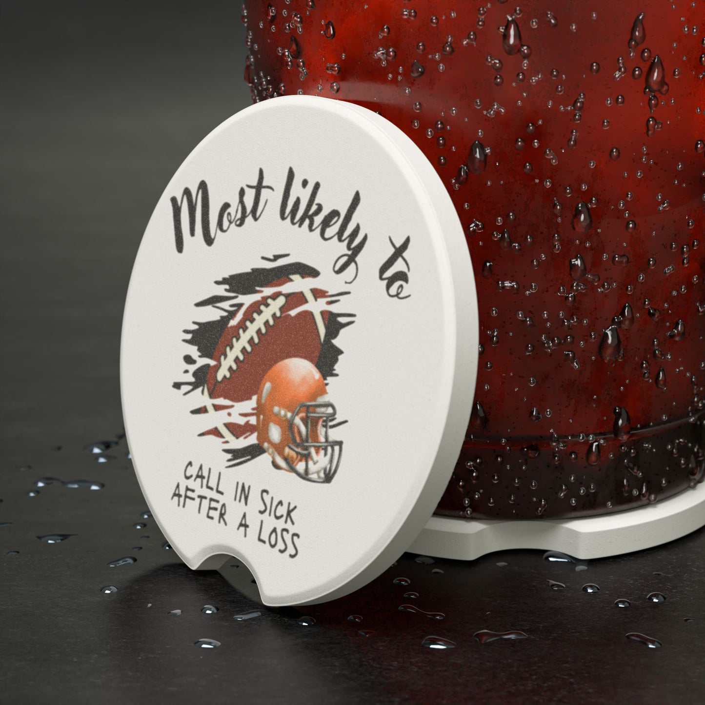 Football-Themed Soapstone Car Coaster - 'Most Likely to Call in Sick After a Loss', Stone Carsters, Sports Car Coaster