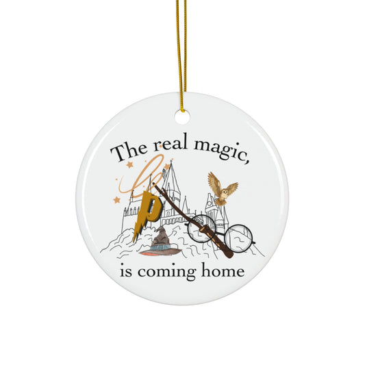 Whimsical Ceramic Ornament Set, Magical Holiday Decor, Gift for Potter Fans, Homecoming Ornament, Seasonal Tree Decoration