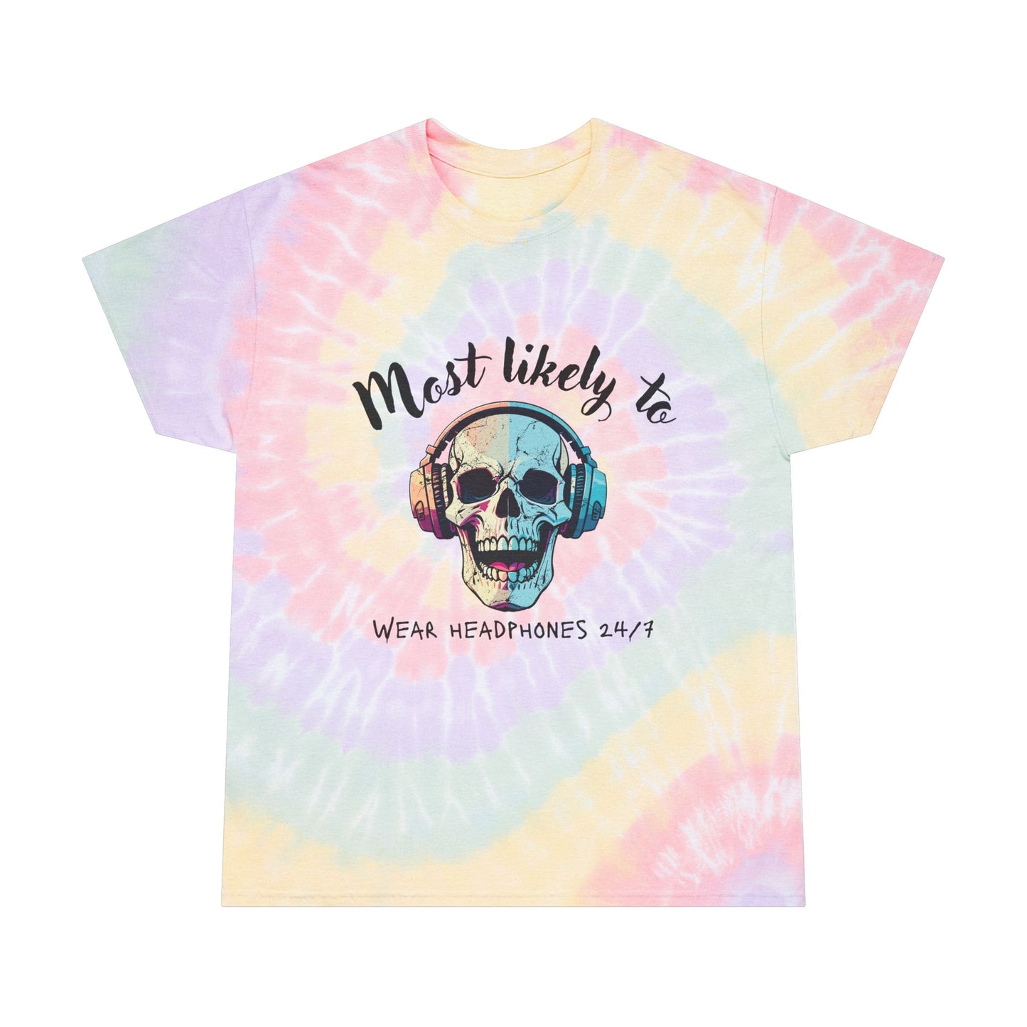 Spiral Tie-Dye Tee with Skull Design – Perfect for Music Lovers, Festival Wear, Casual Style, Unique Gift, Summer Outfits, skull gamer, gamer, headphones