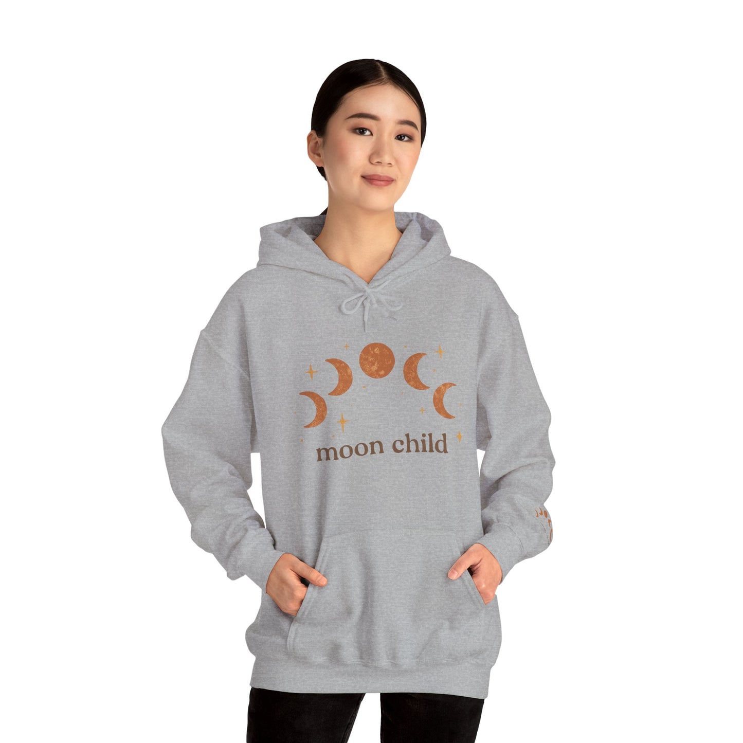 Moon Child Hoodie — Crescent Moon Phases Graphic Pullover