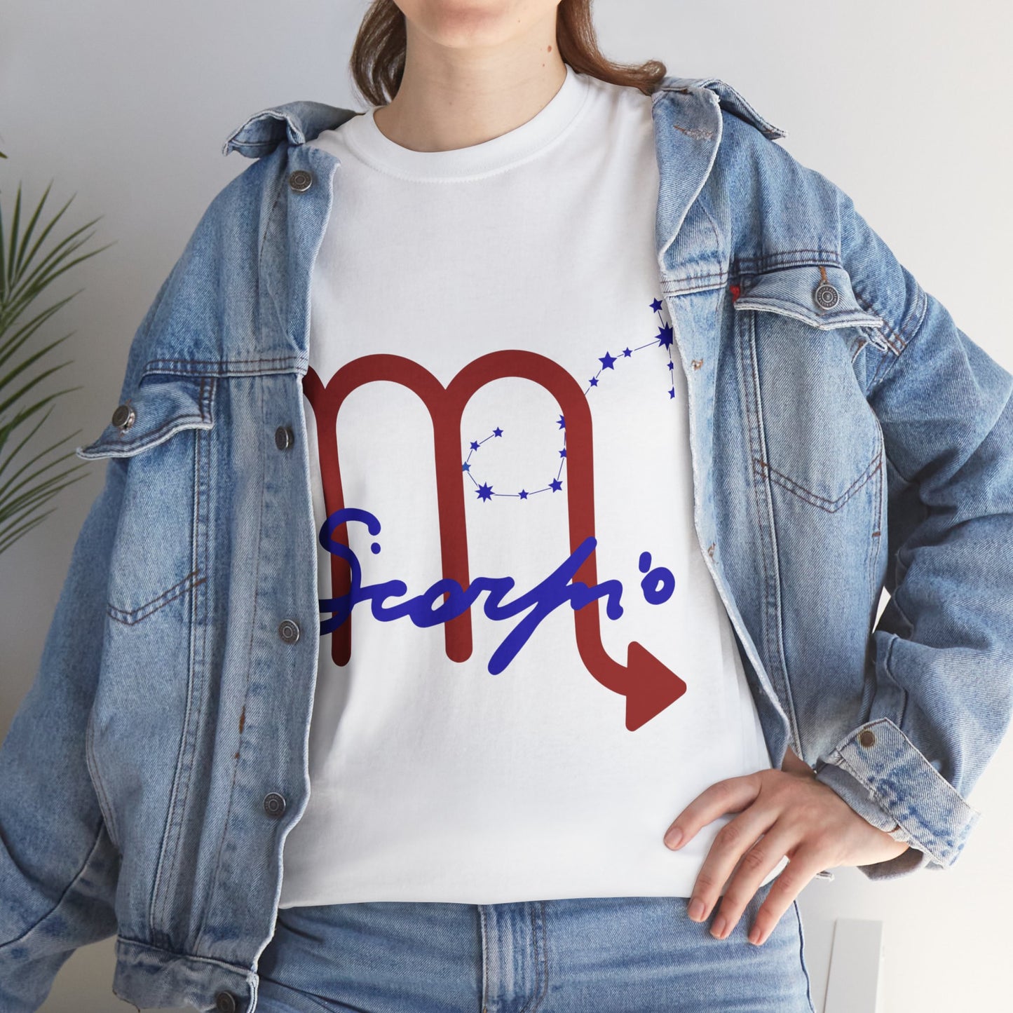 Scorpio Zodiac T-Shirt — Red Glyph & Script Astrology Tee