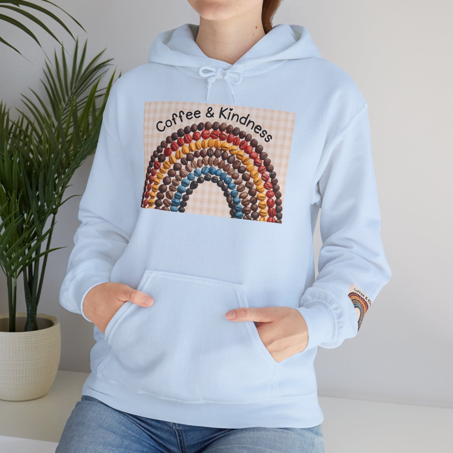 Coffee & Kindness Rainbow Hoodie — Cozy Retro Rainbow Coffee Cup Sweatshirt
